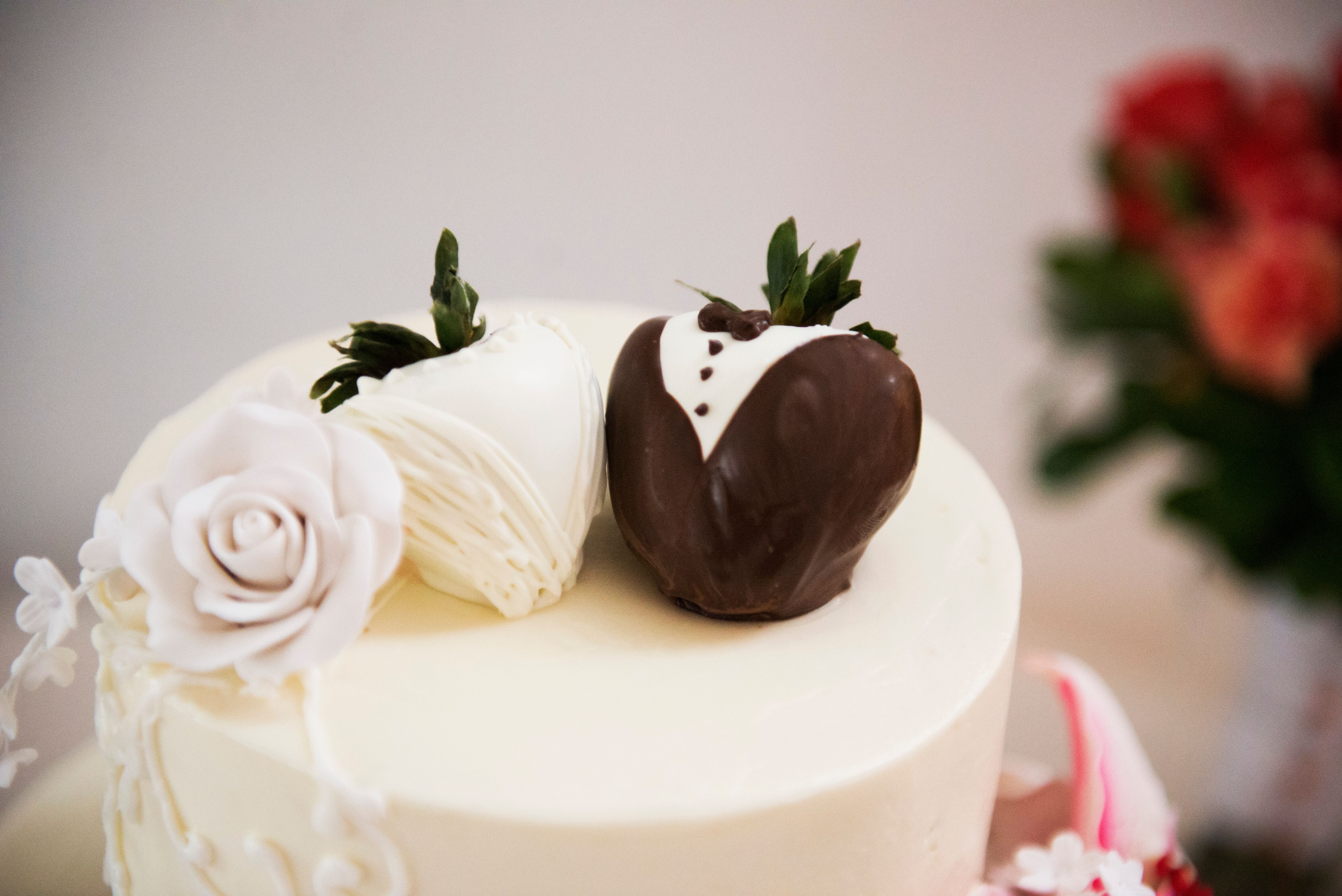 Bride And Groom Chocolate Covered Strawberry Cake Topper