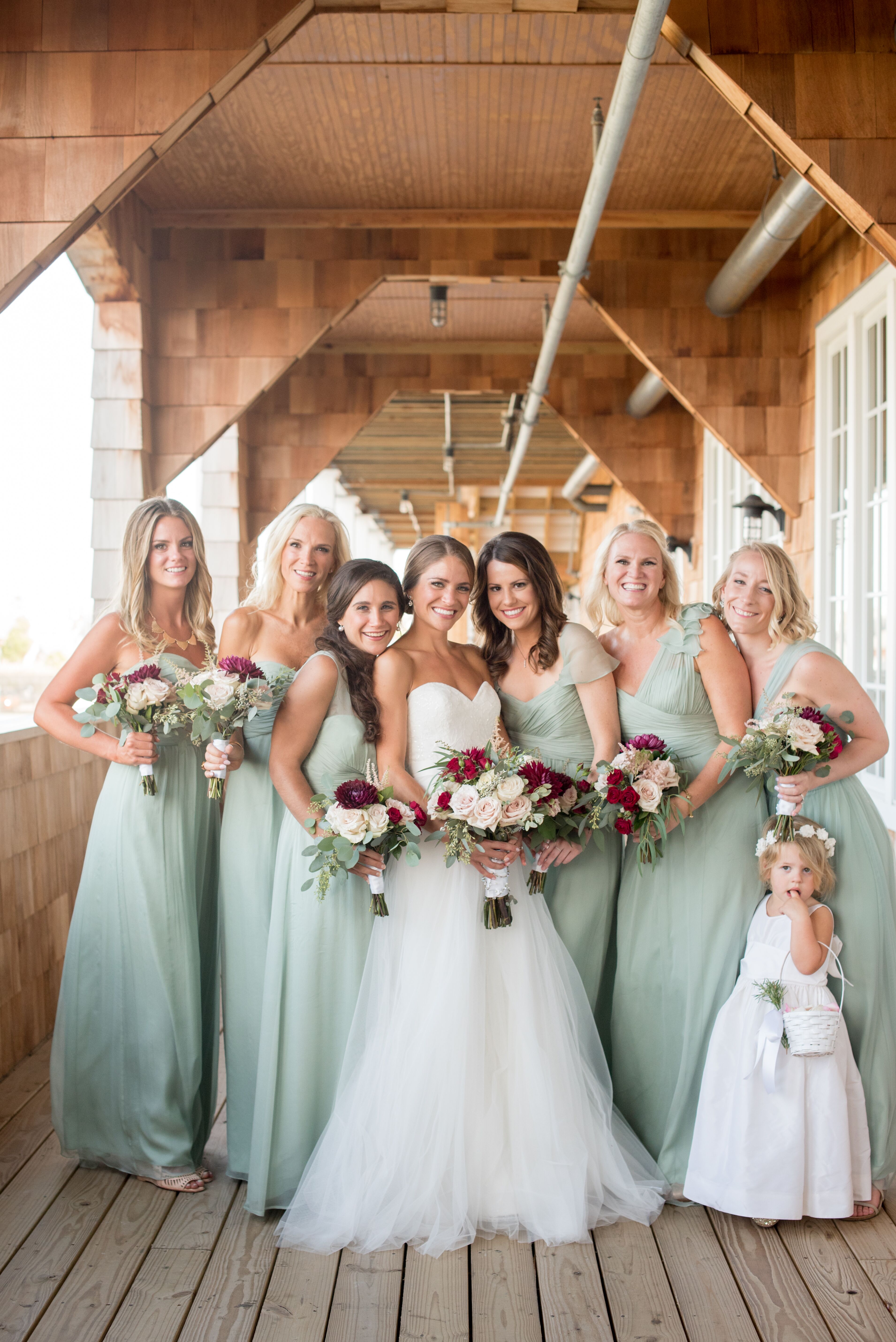 Flower Girl and Bridesmaids in Sage Dresses