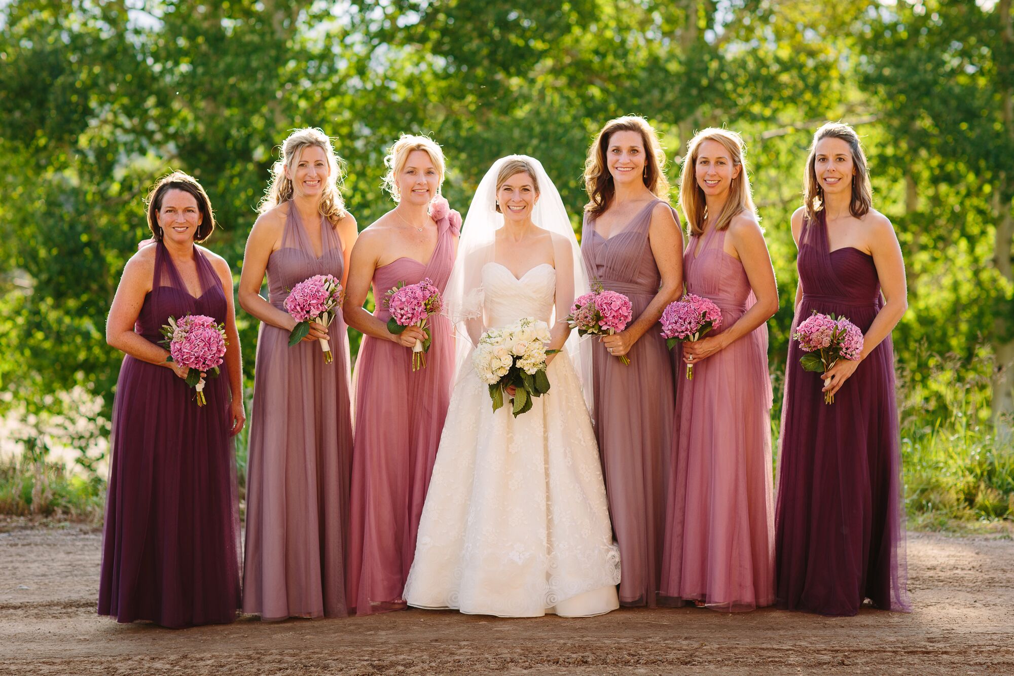 Mismatched Burgundy Floor-Length Bridesmaid Dresses