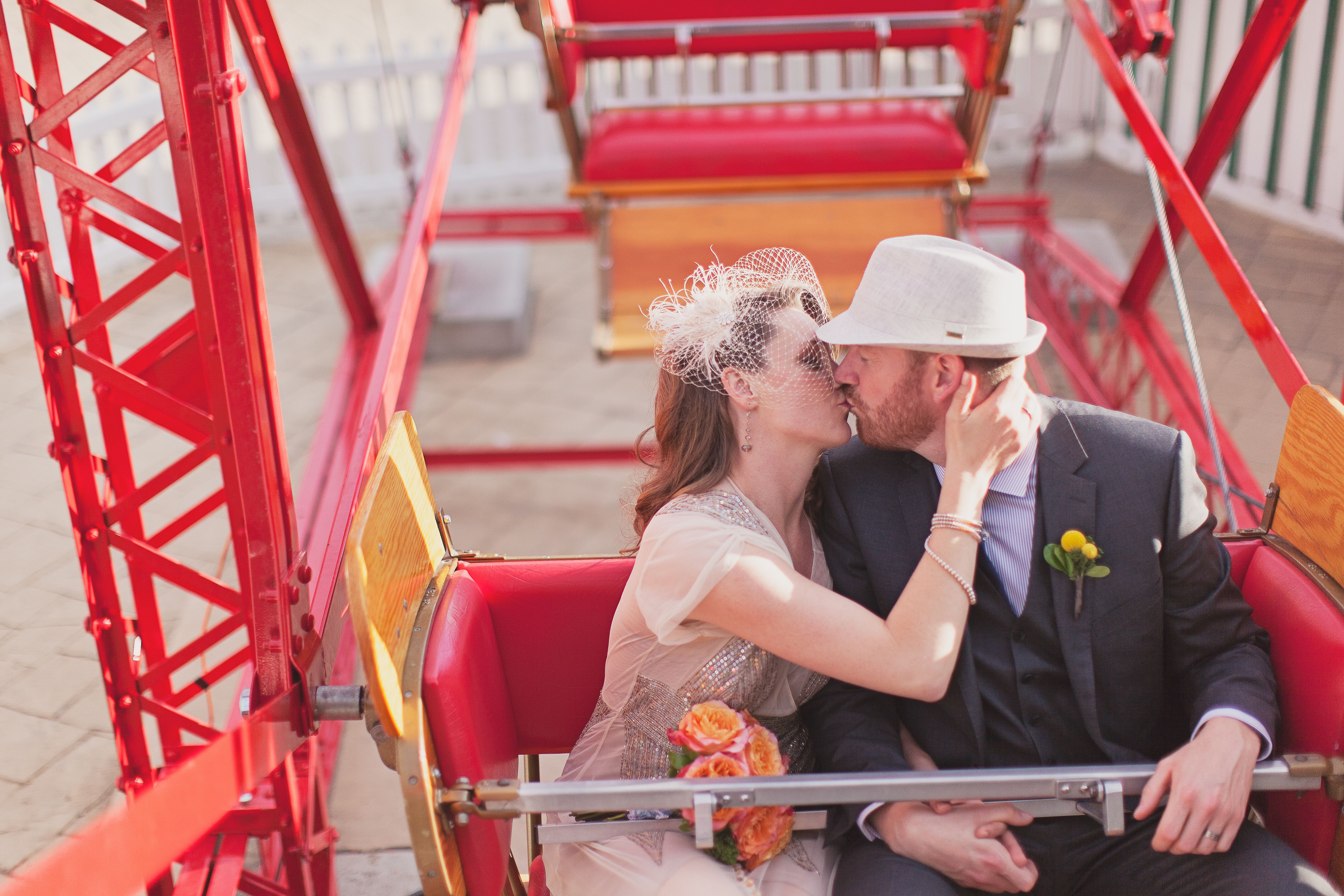Vintage Ferris Wheel Bride and Groom Photo