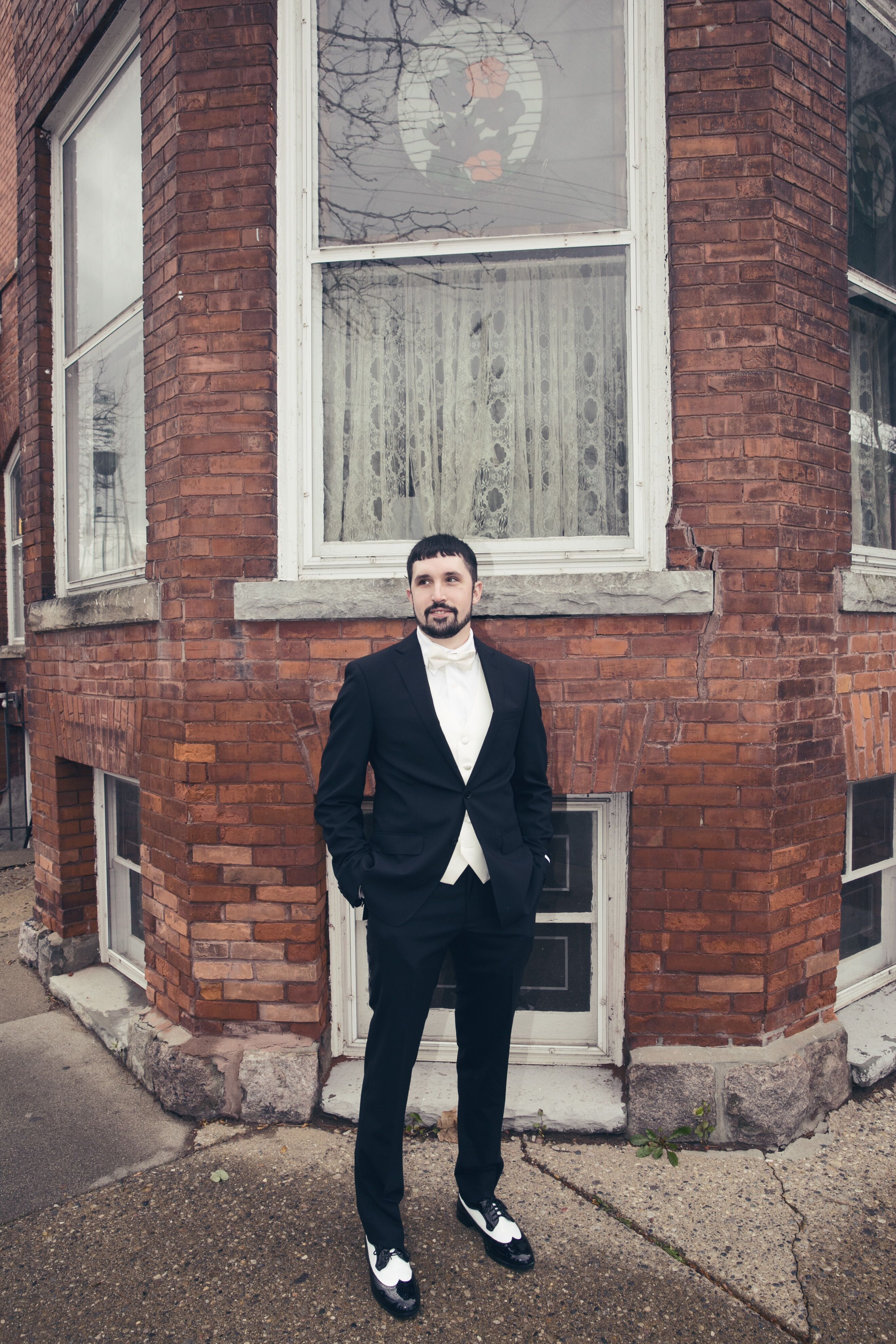 black and white wingtip tuxedo shoes