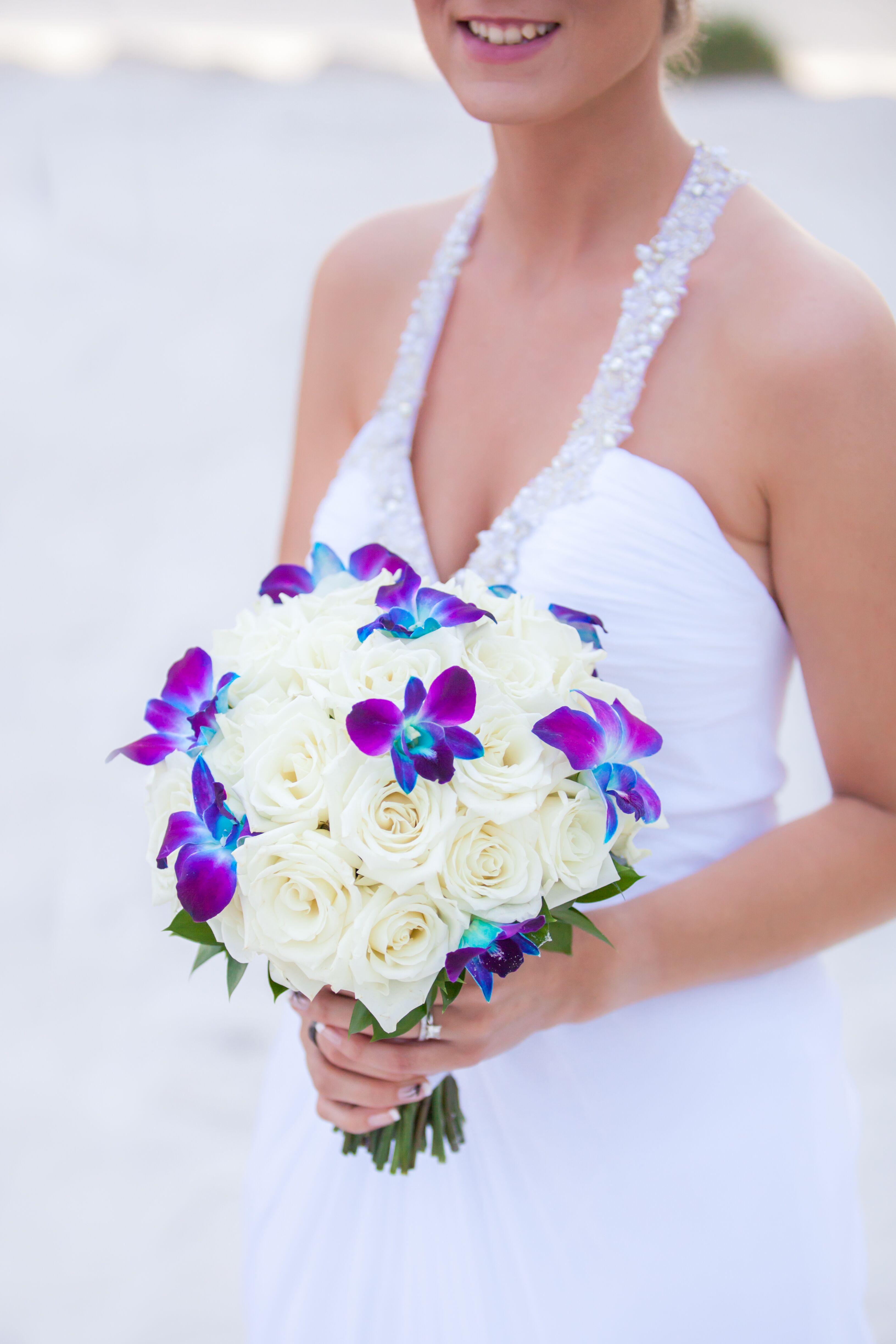 White Rose And Purple Orchid Bridal Bouquet