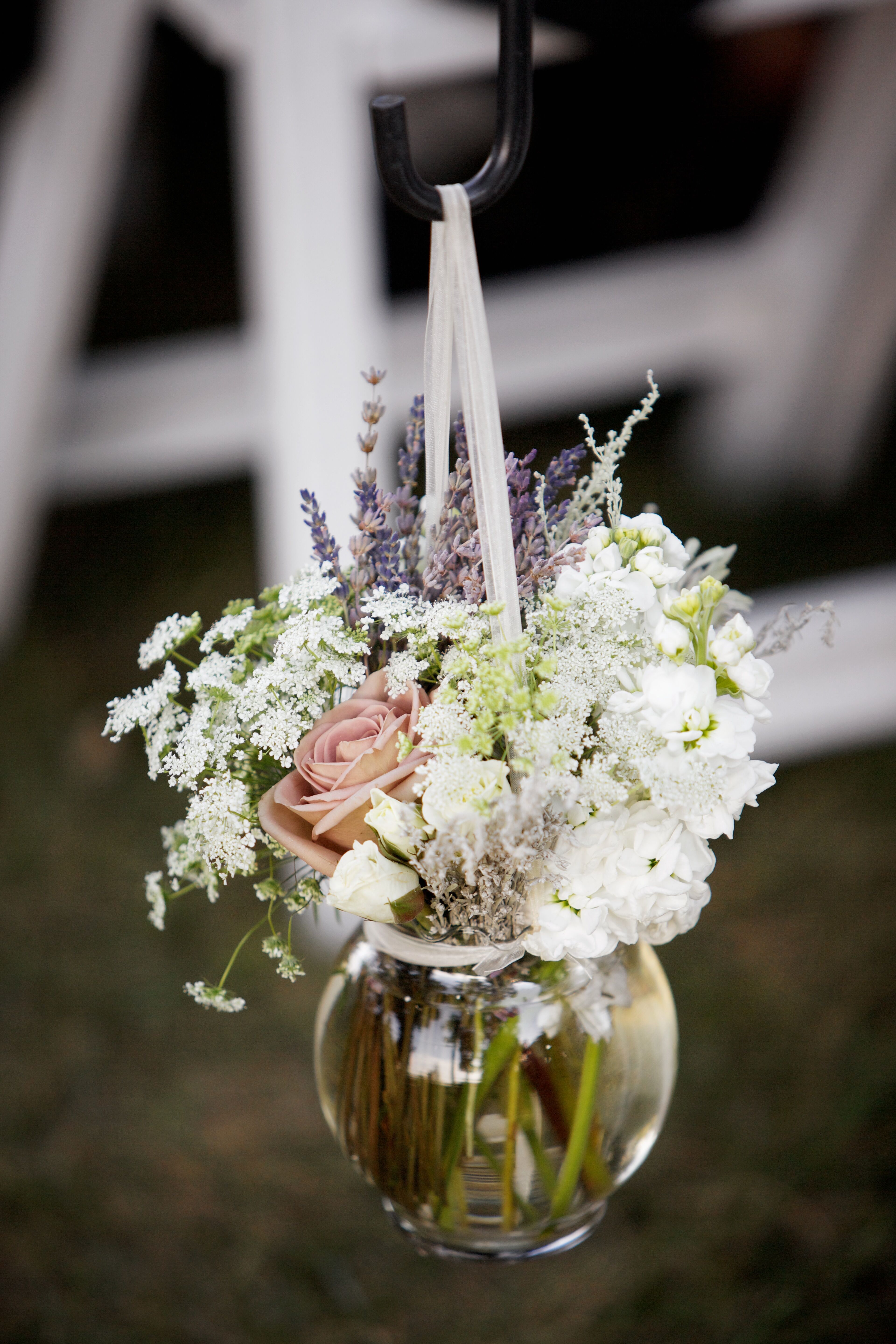 Hanging Flower Arrangements as Aisle Decorations