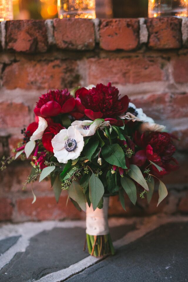 Bold Red Peony and Anemone Bridal Bouquet