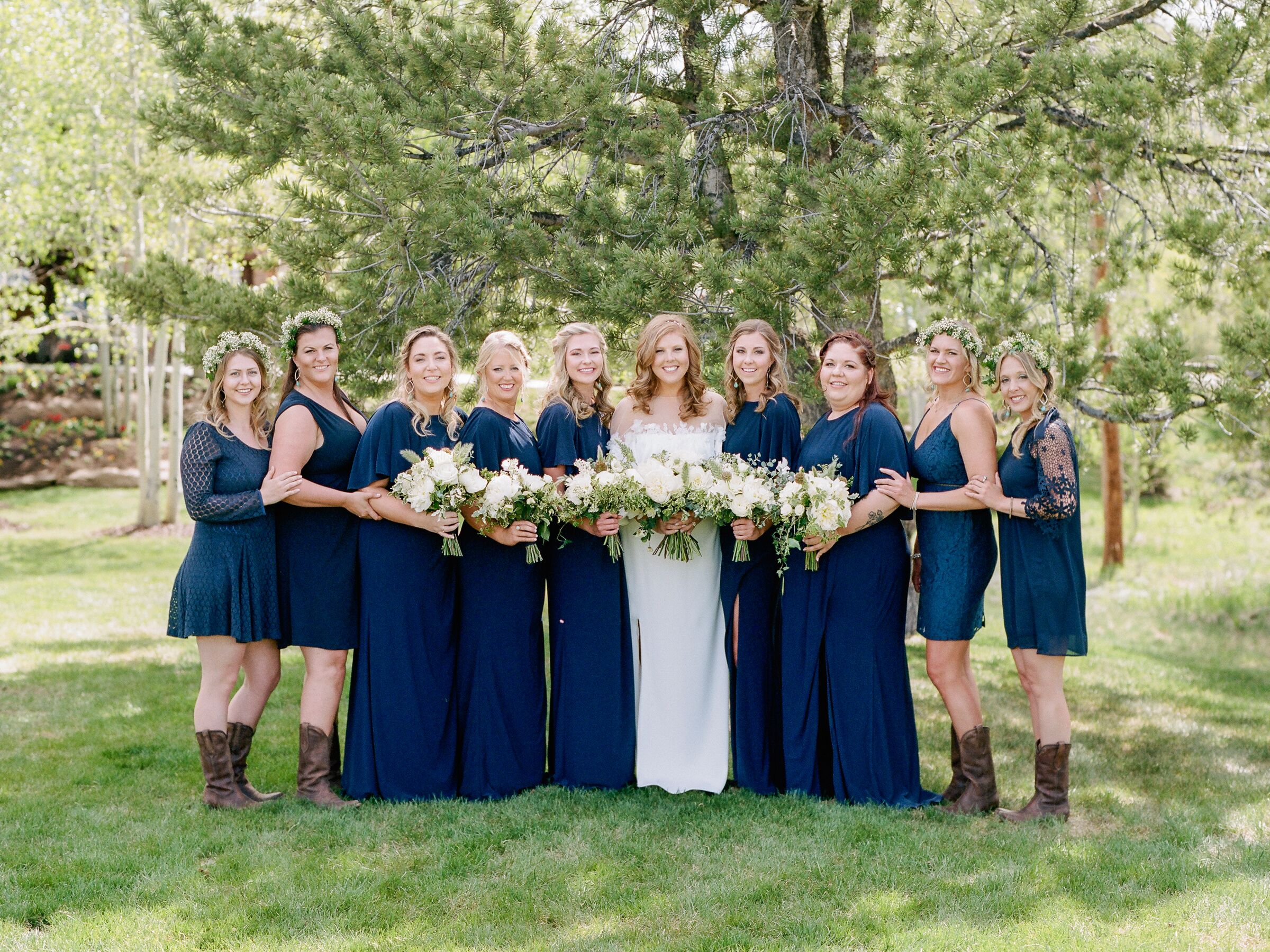 navy blue dress with cowboy boots