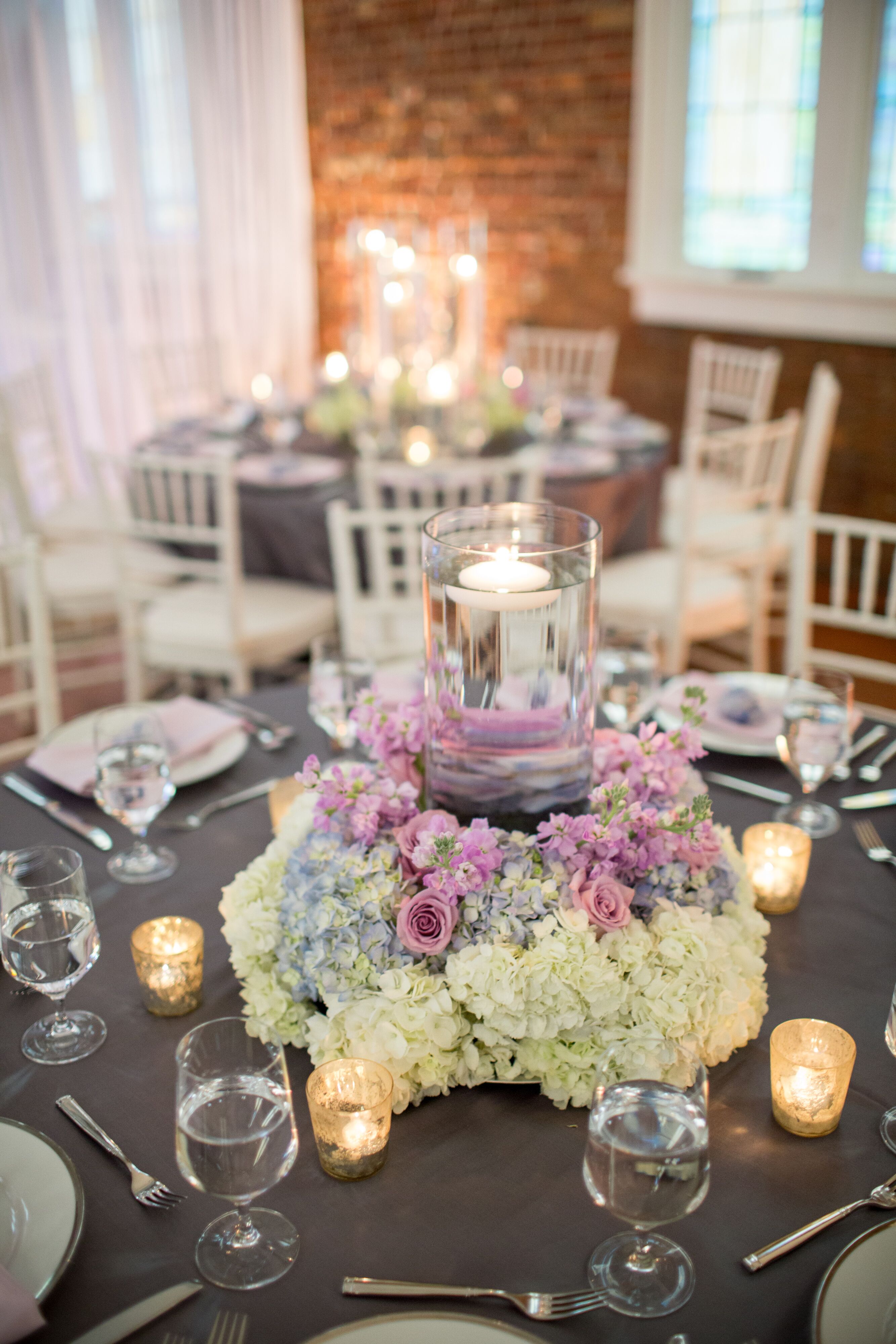 Lavender Roses White Hydrangea Romantic Wedding Centerpieces