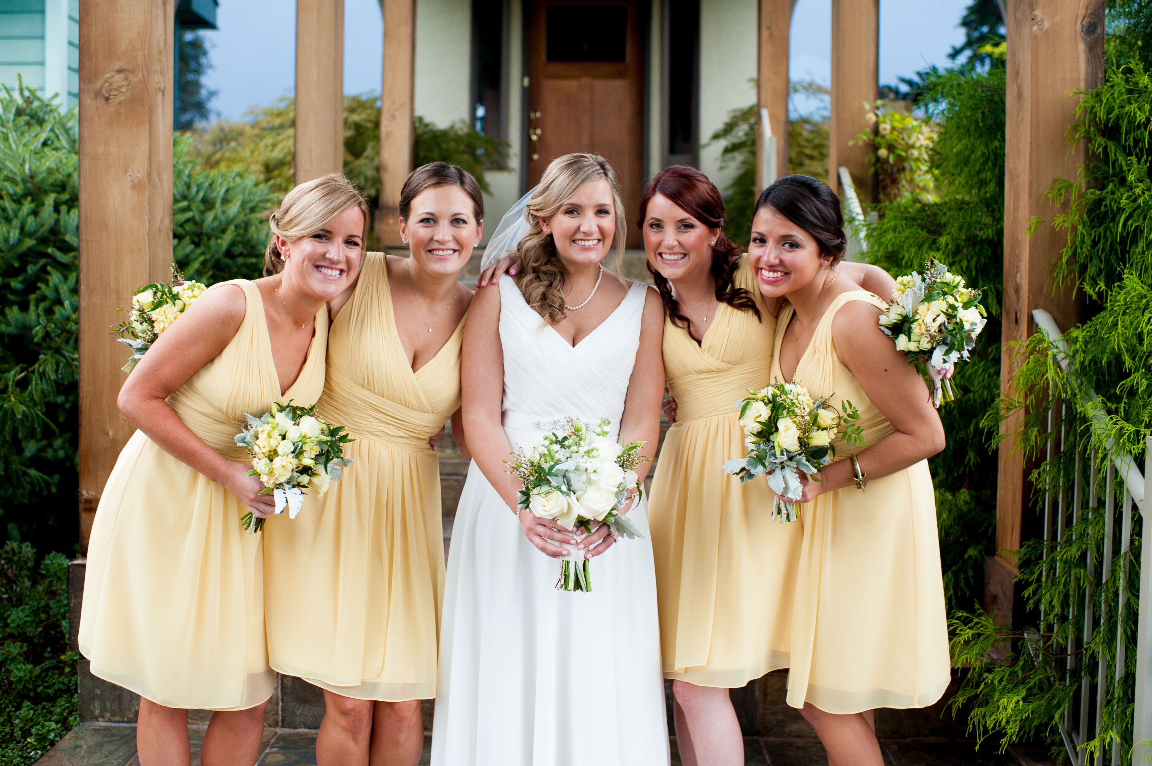 Bridesmaids in Butter Dresses