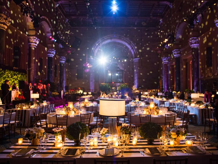 Reception lighting with candles and disco ball
