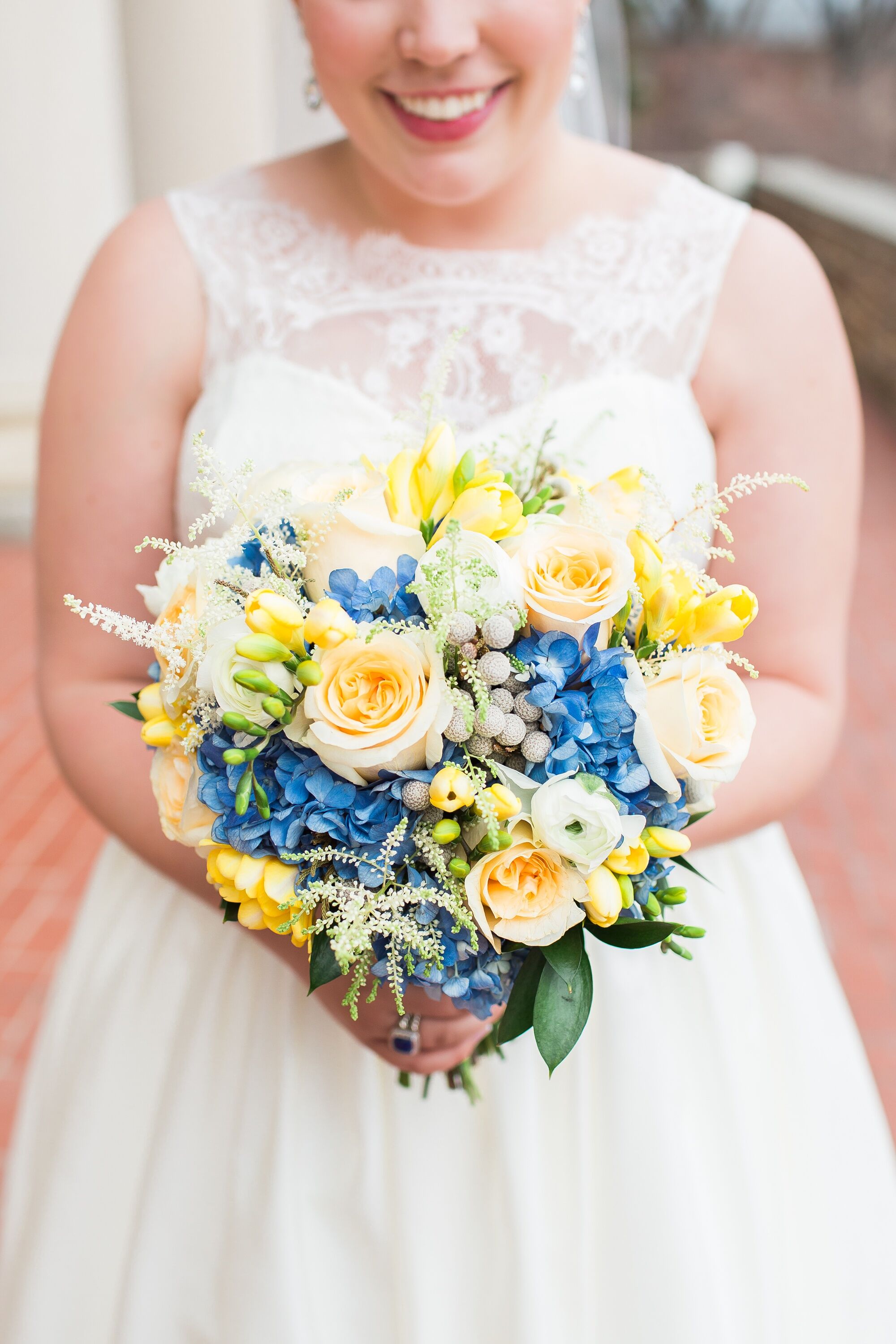 Blue Yellow And Ivory Bridal Bouquet