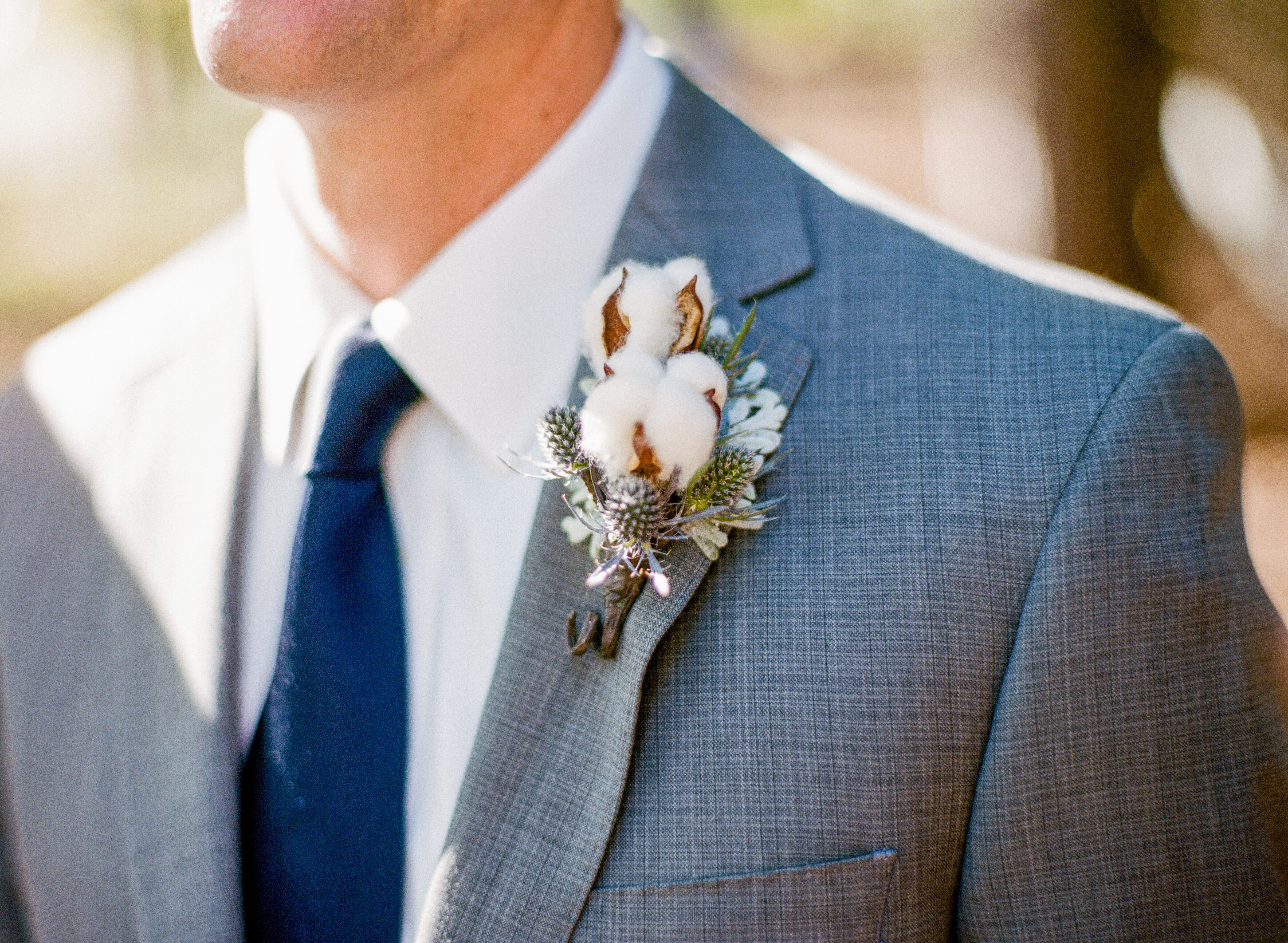 Boutonniere with Cotton and Thistle