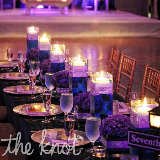 purple and blue wedding centerpieces