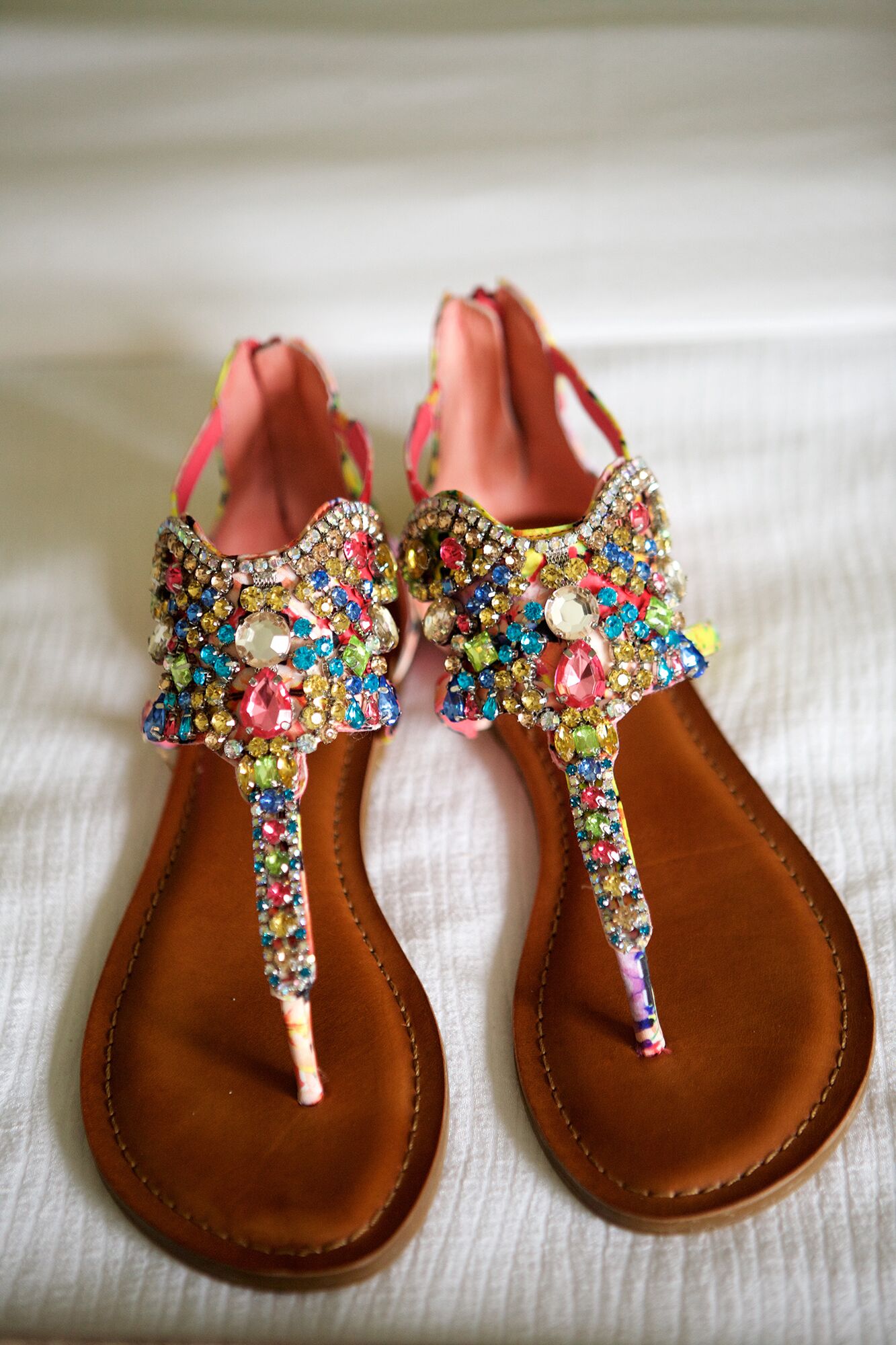 Colorful Rhinestone-Adorned Bridal Sandals