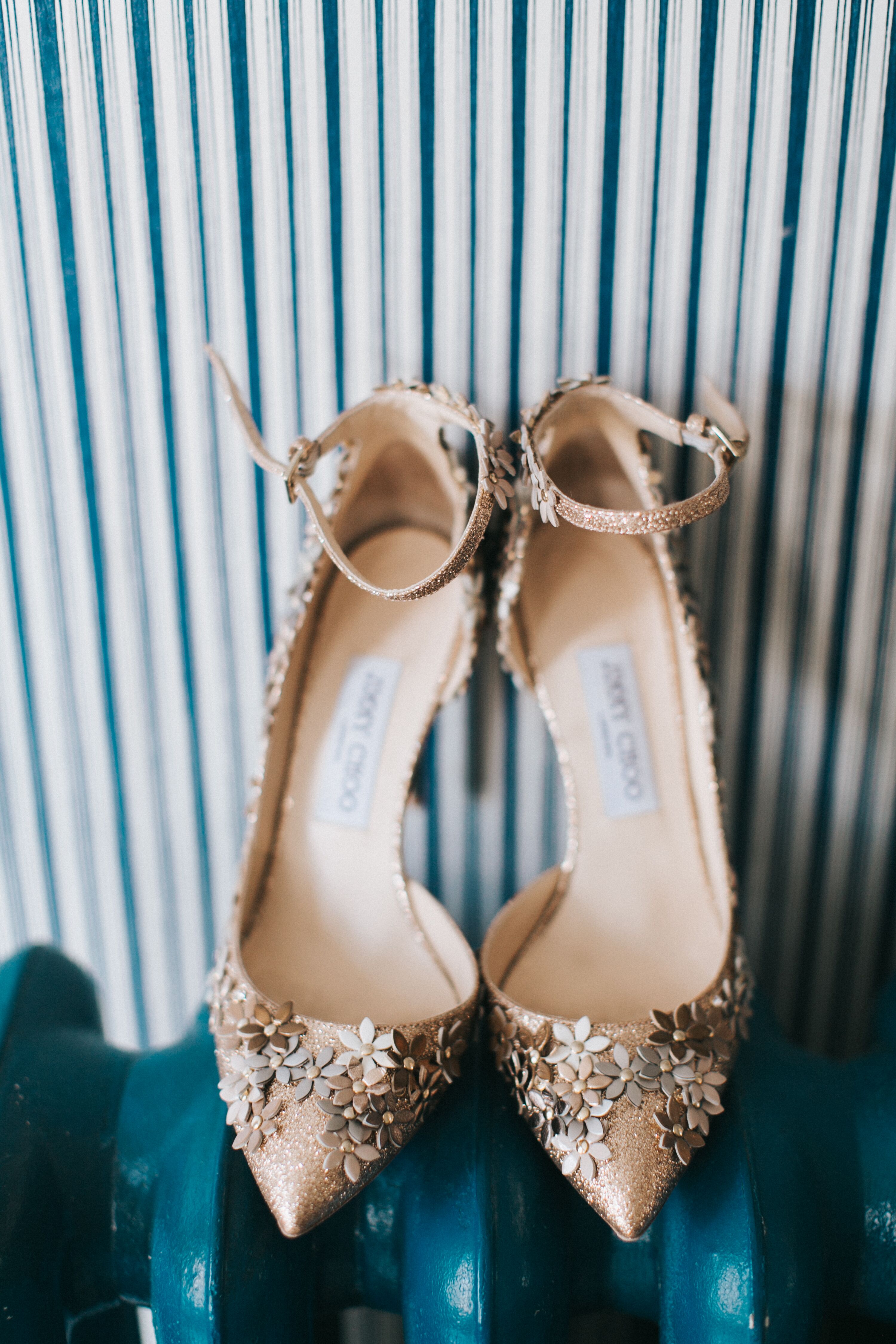 Gold Jimmy Choo Heels with Floral Accents