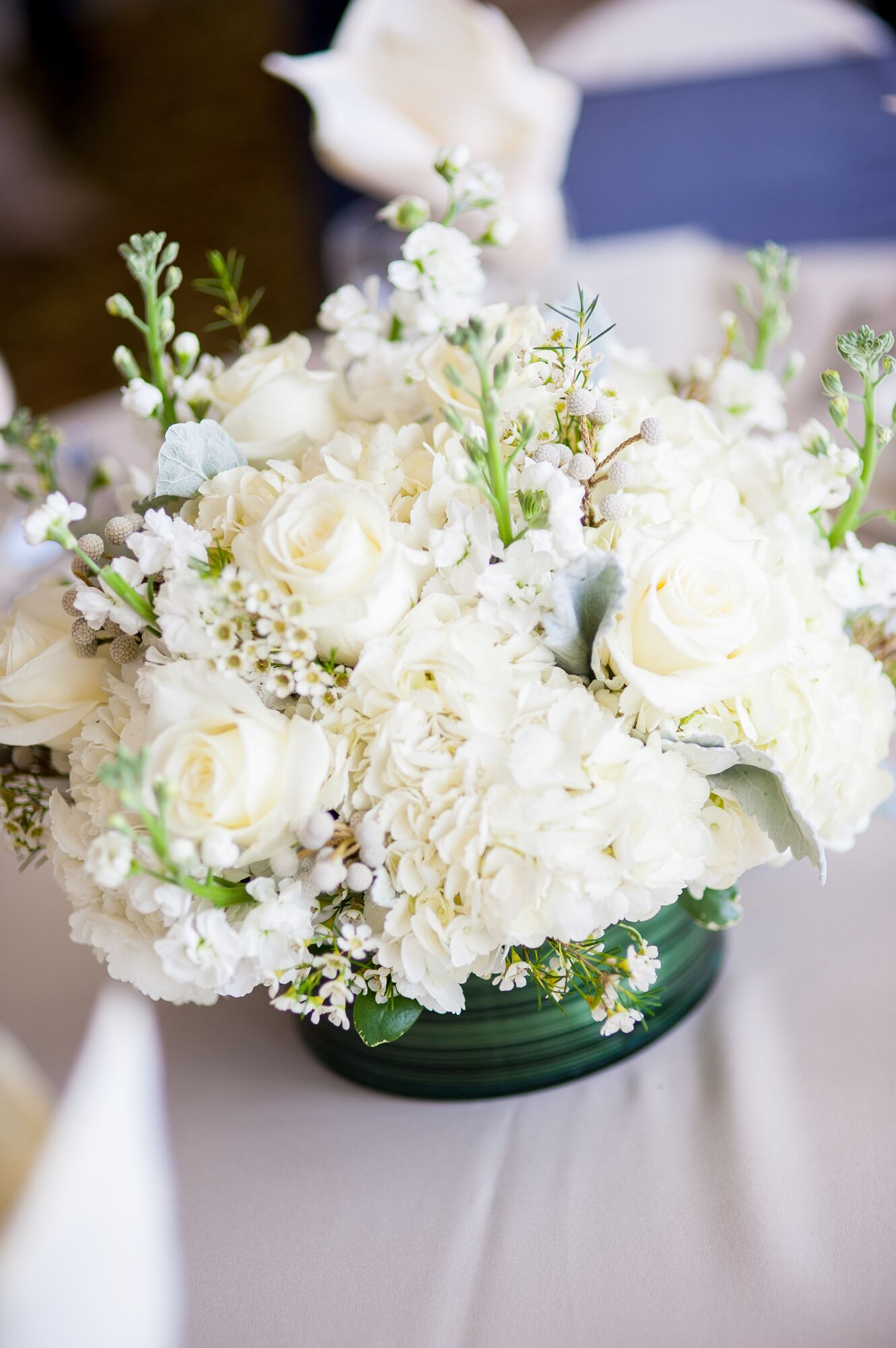 White Rose and Hydrangea Centerpiece