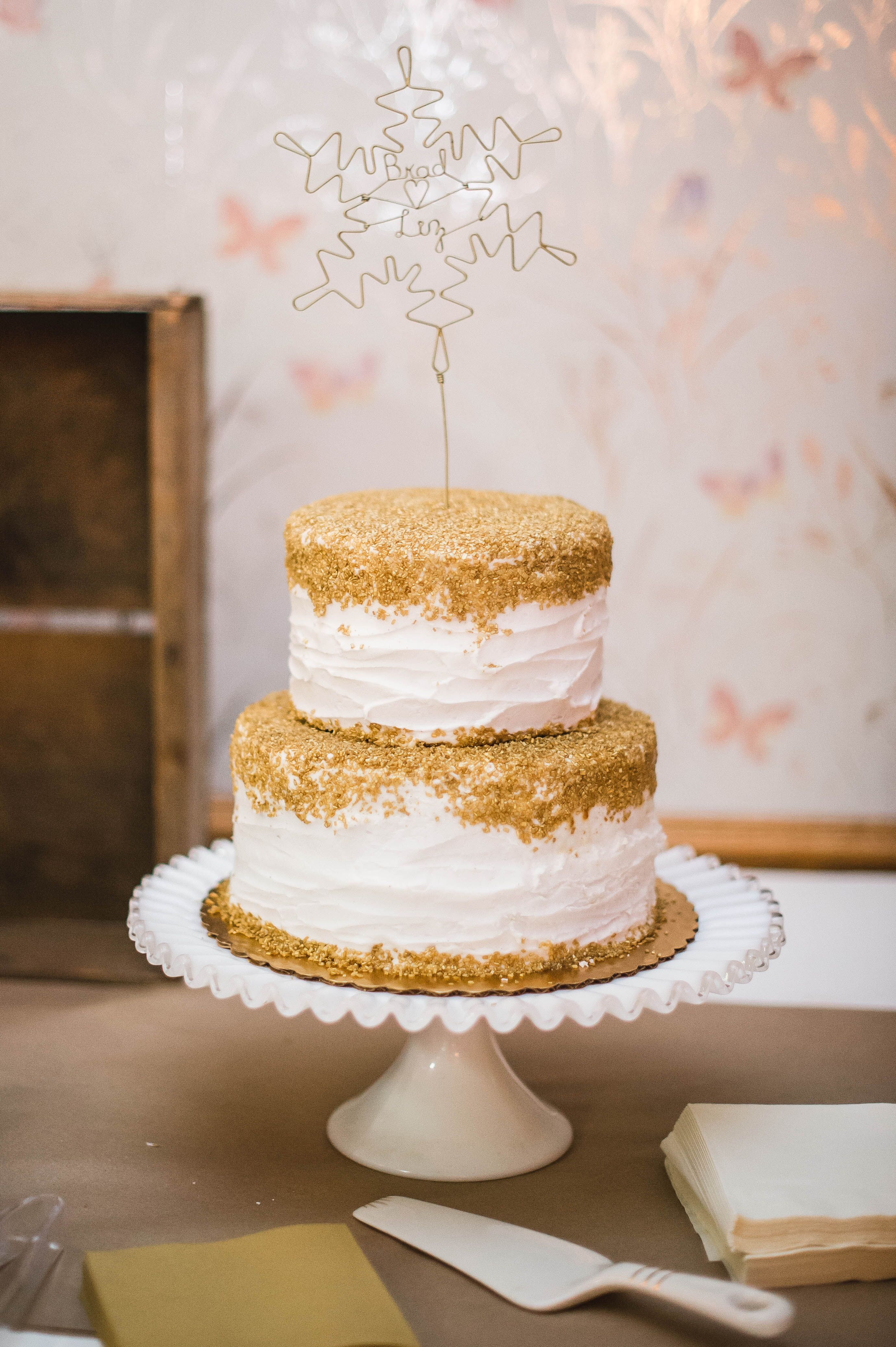 Gold Topped White Buttercream Wedding Cake