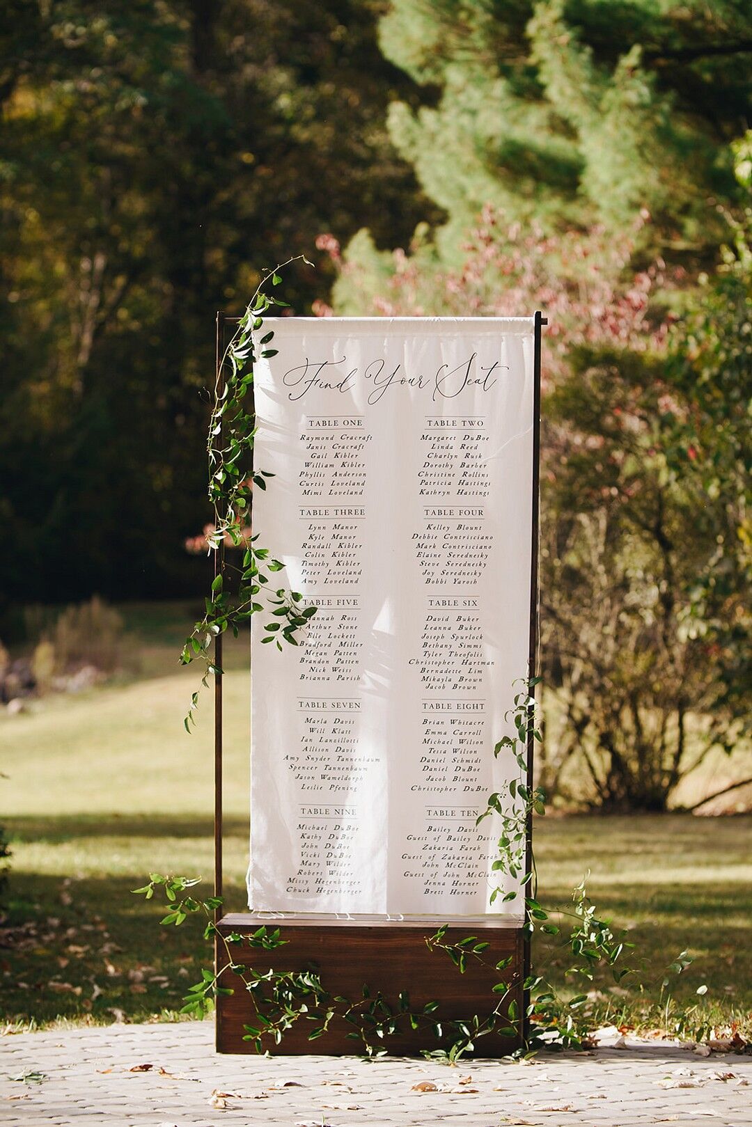 Cloth Seating Chart for Wedding at The Beverly Mansion in Marengo, Ohio