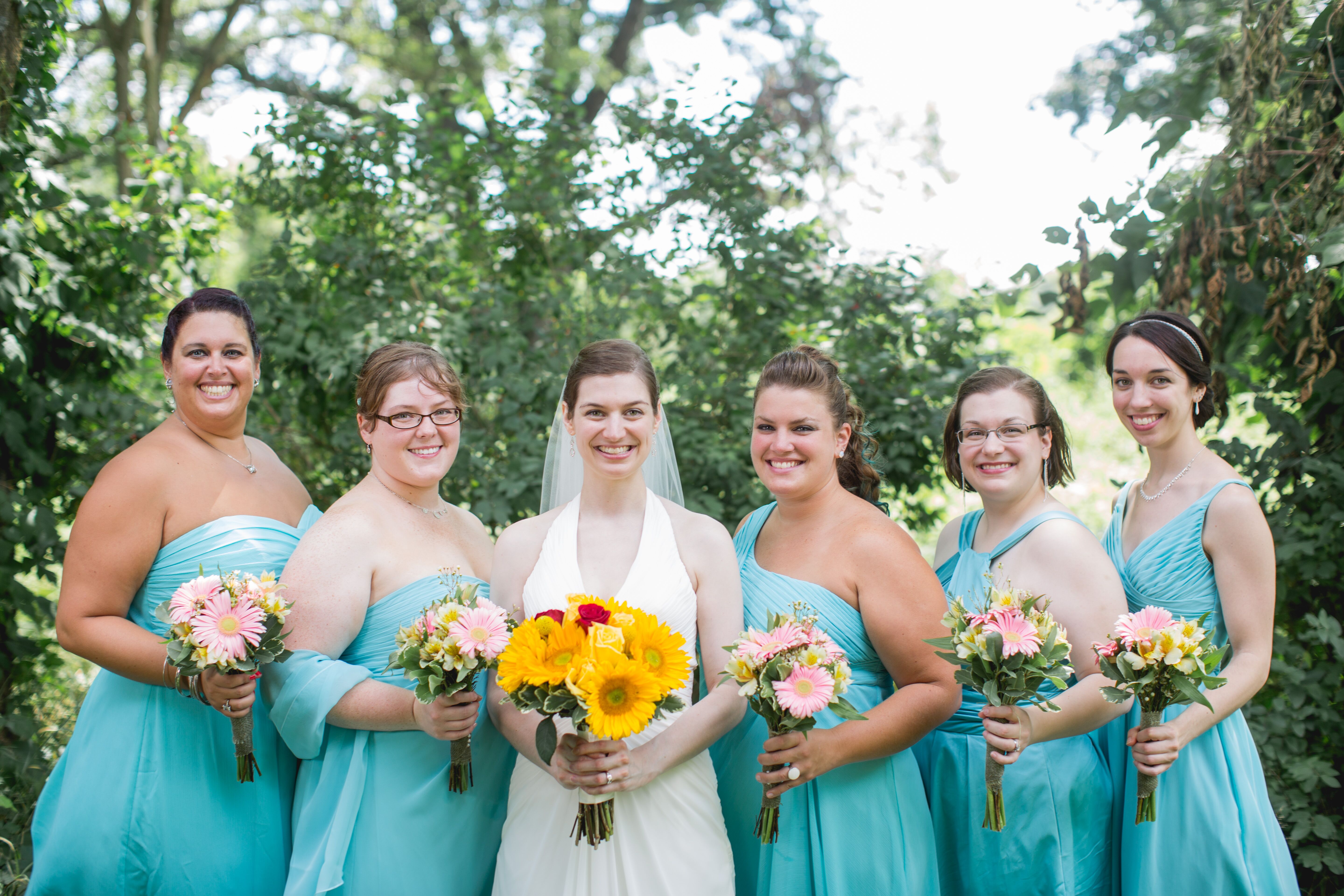 pool color bridesmaid dresses