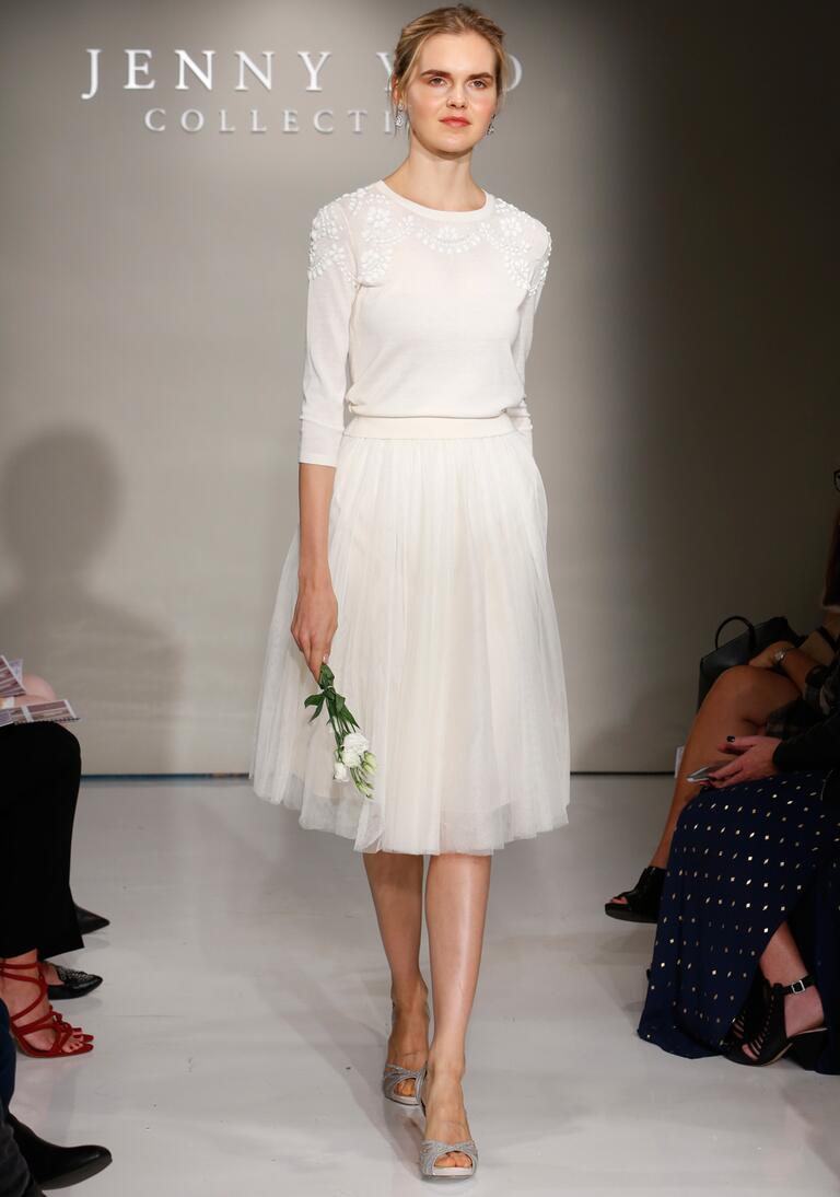 Jenny Yoo two piece wedding dress with beaded sweater and tulle skirt