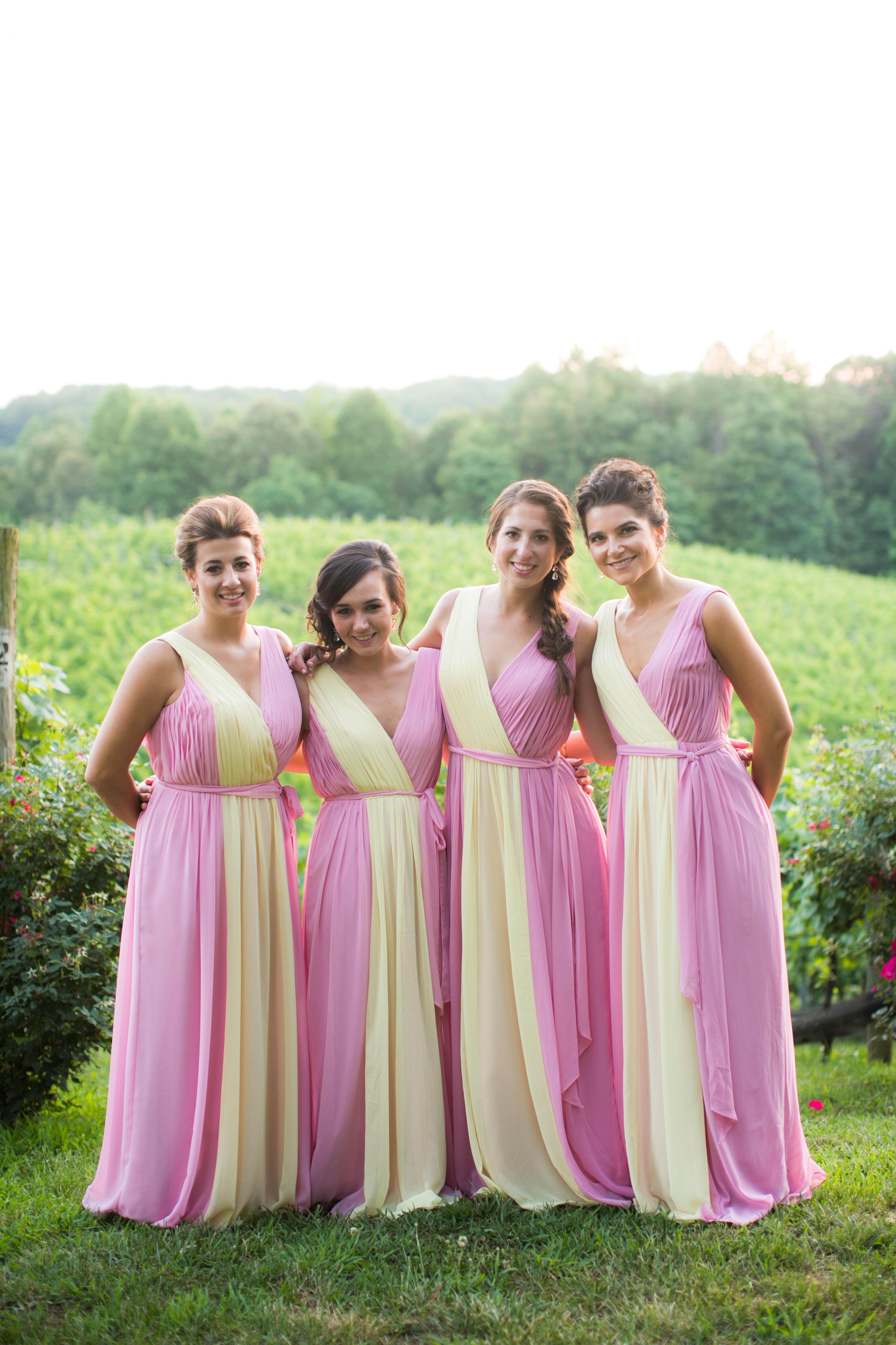 pink and yellow bridesmaid dresses