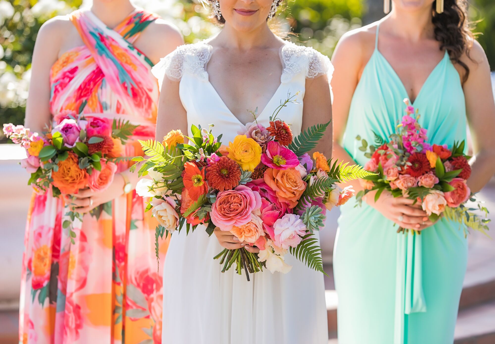 Colorful Dahlia, Garden Rose and Fern Bouquets