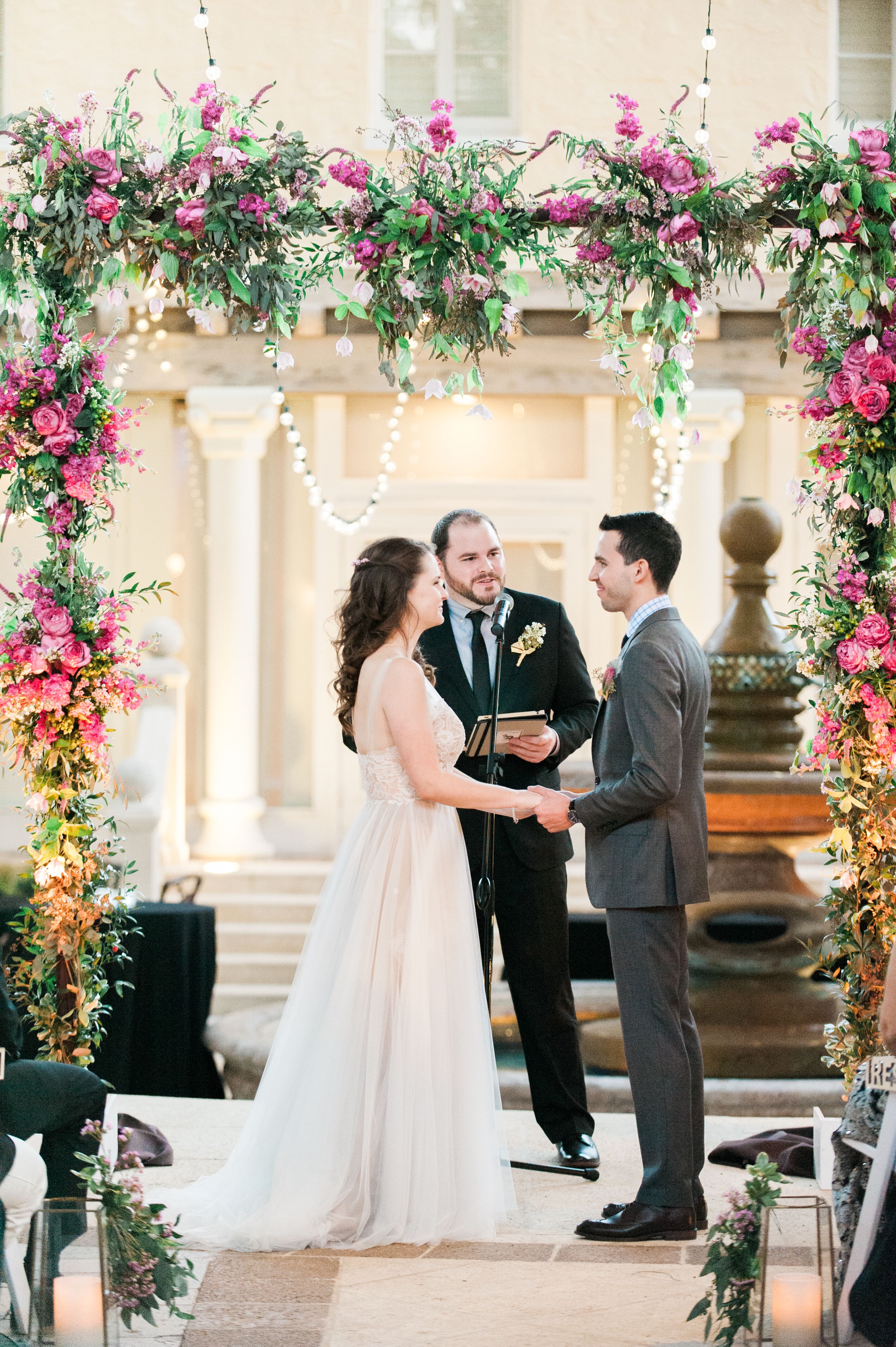 Pink Rose and Delphinium Wedding Arch