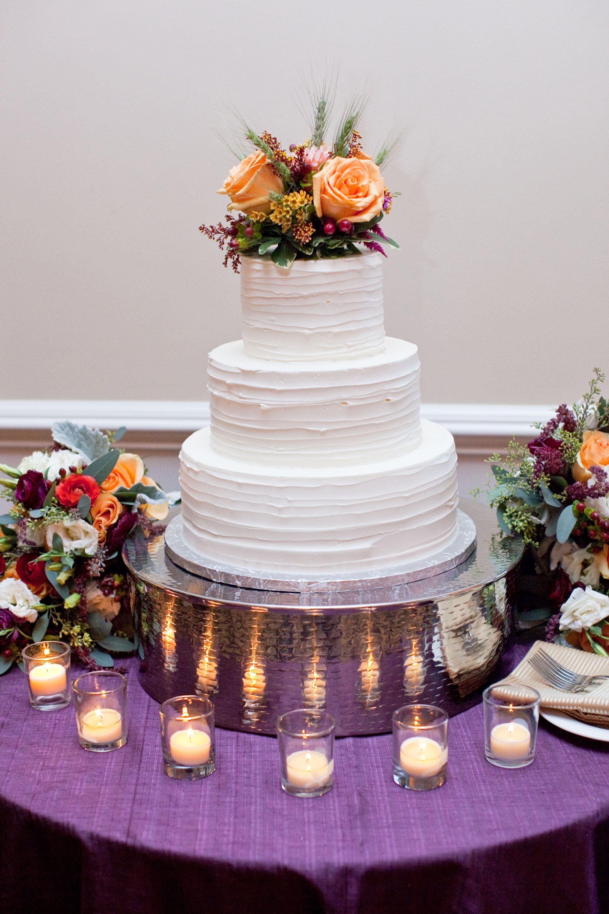 Buttercream Wedding Cake With Peach Roses