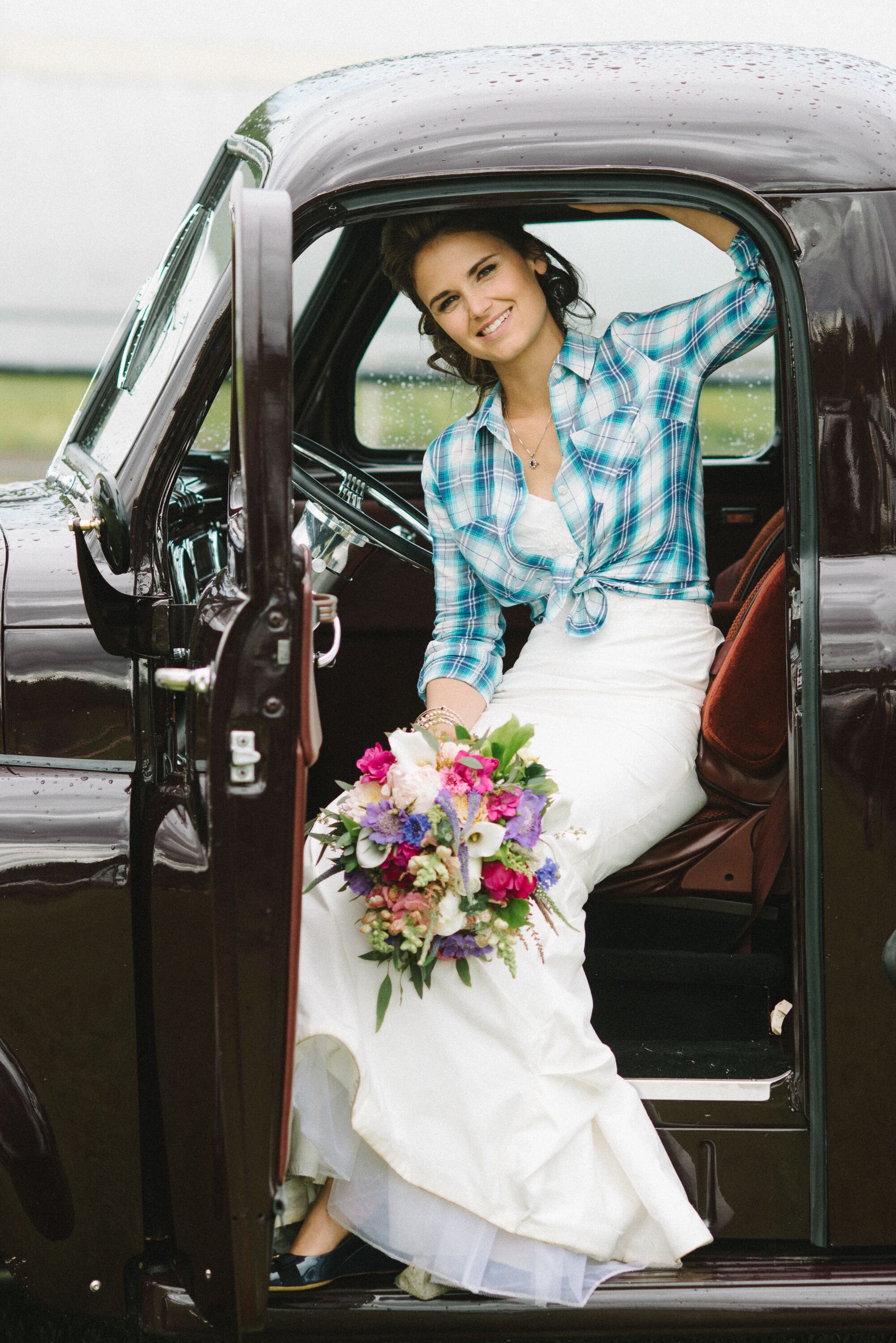 Blue and White Plaid Shirt Bridal Style