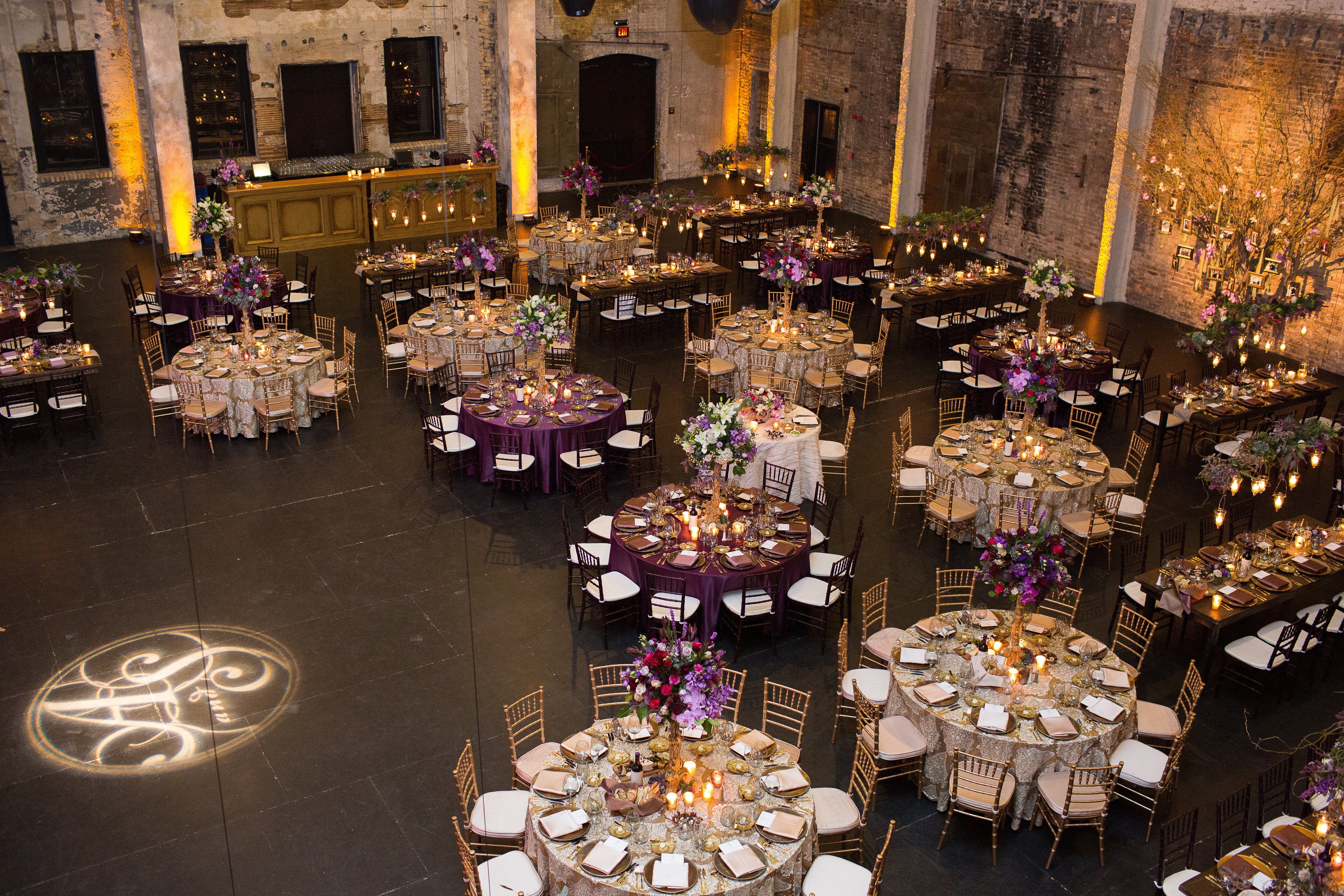 Purple and Gold Reception Decor