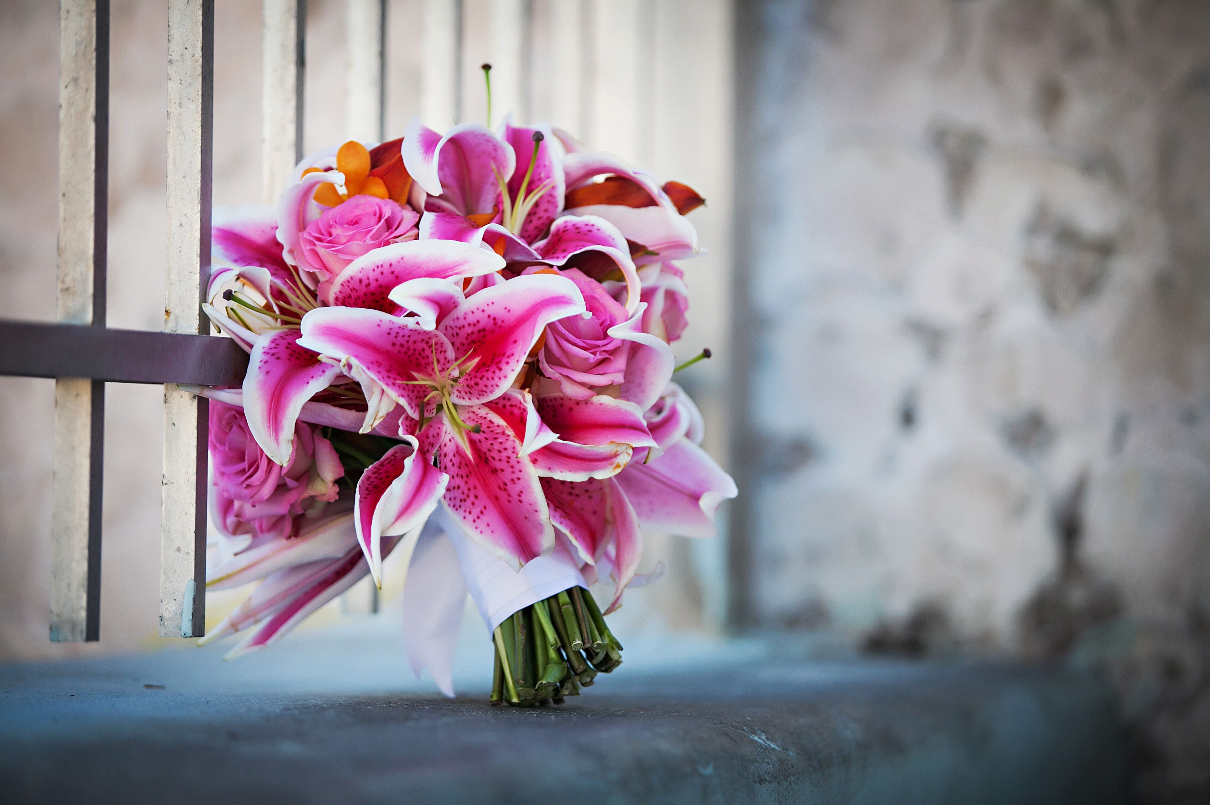 Pink Stargazer Liliy and Orange Bridal Bouquet