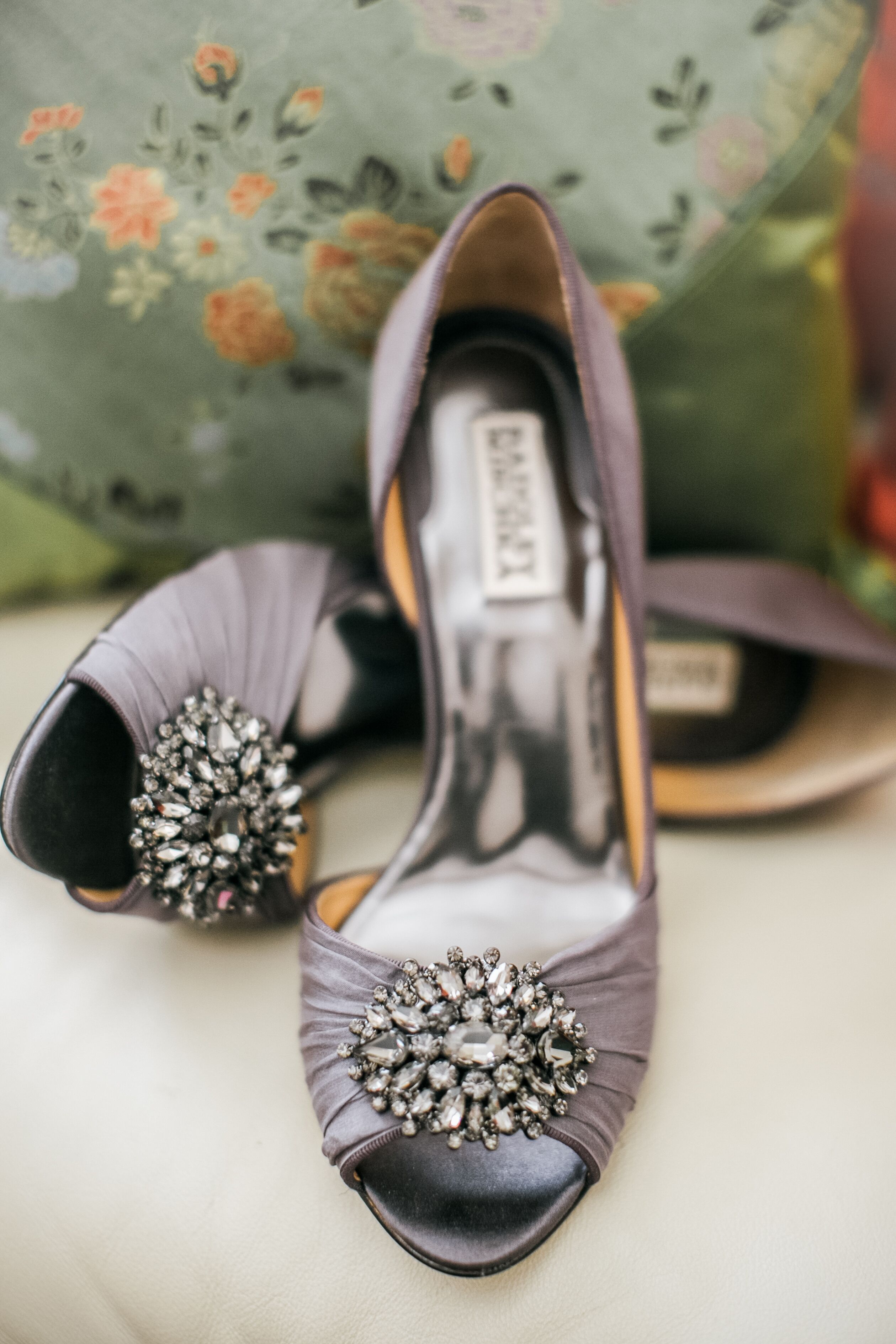 Pewter Badgley Mischka Embellished Bridal Heels