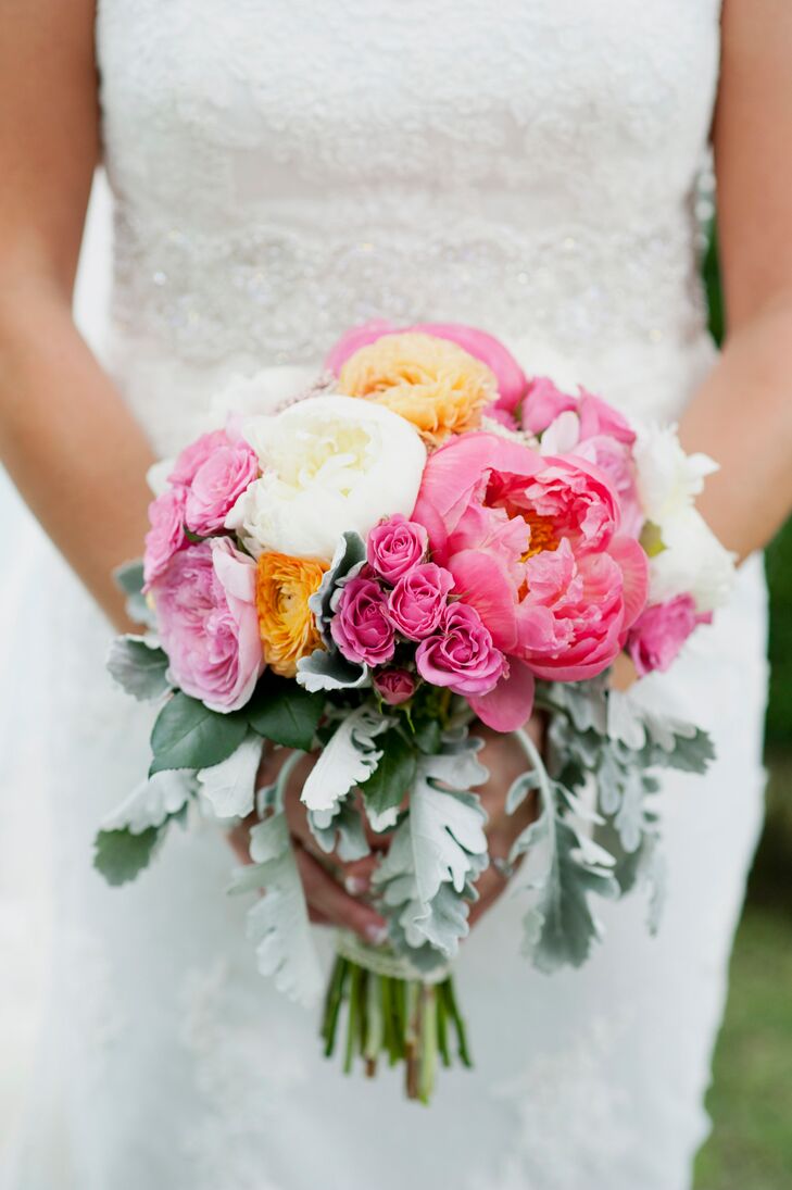 Pink Peony Bridal Bouquet with Orange and White