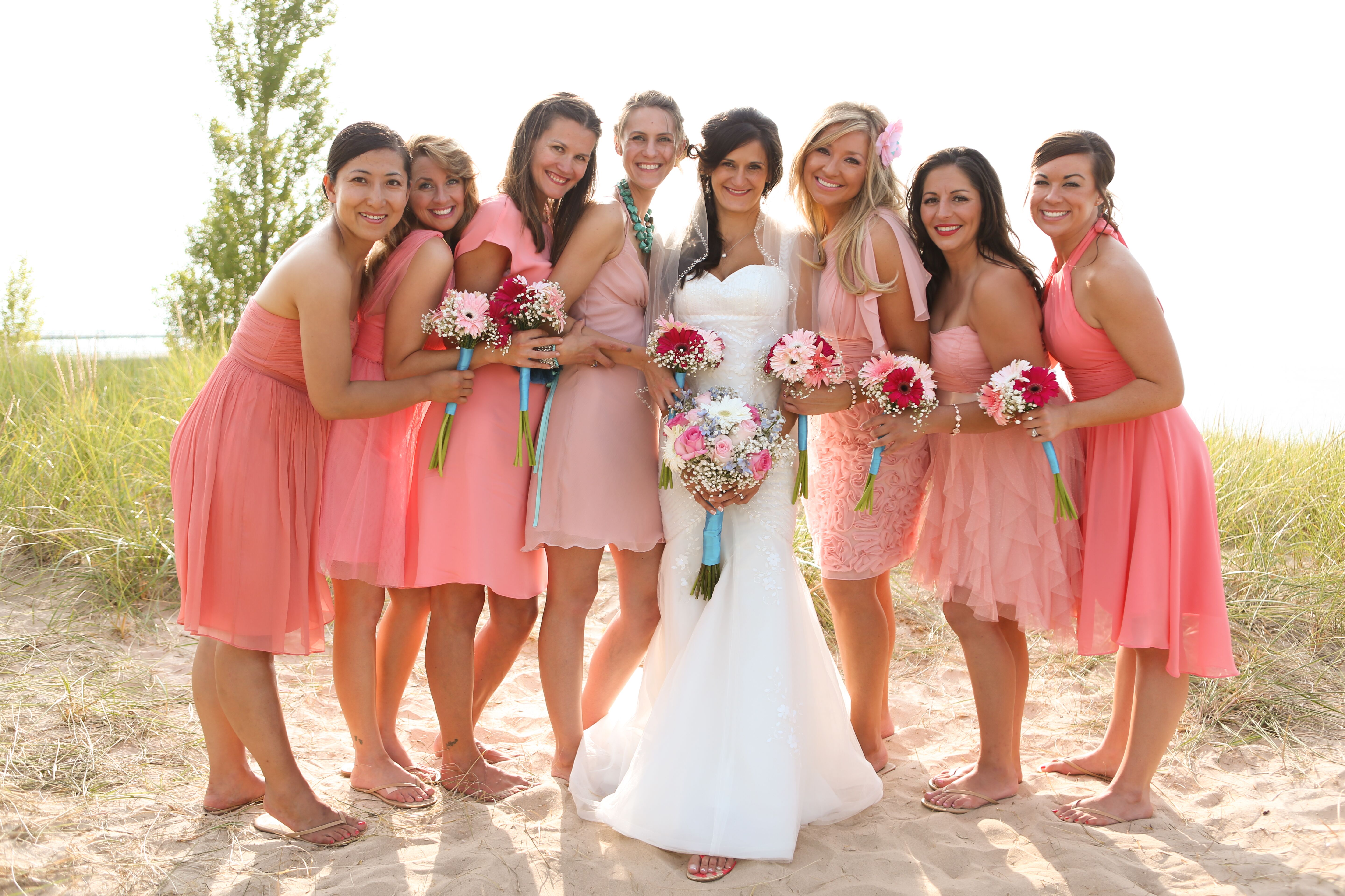 Coral colored outlet bridesmaid dresses