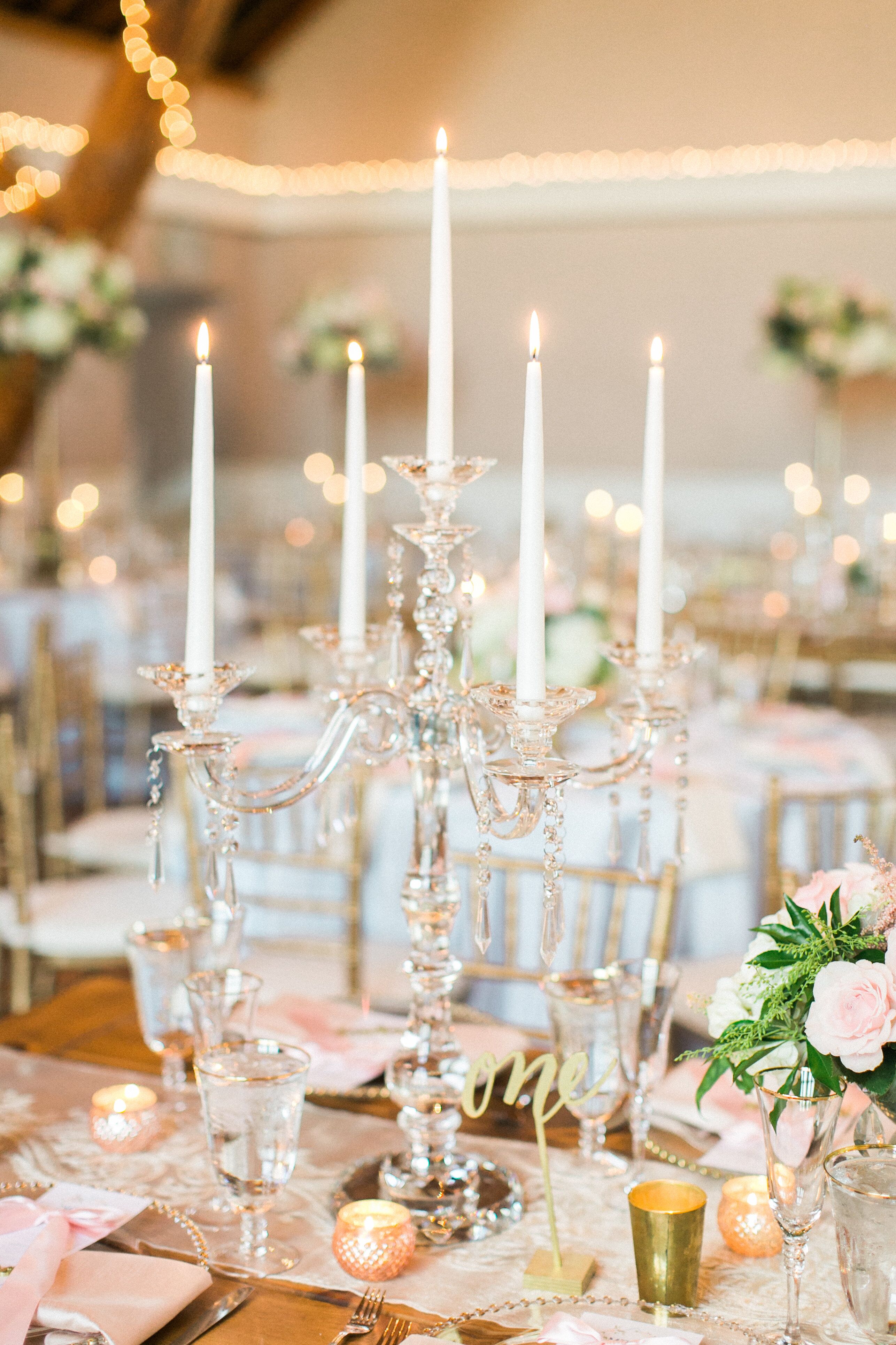 Lucite Candelabra Centerpiece with Taper Candles