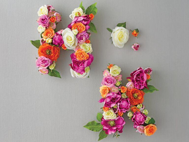 Faux Flower Letters Video Initial monograms with silk flowers and cardboard letters