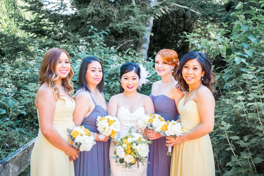 purple and yellow bridesmaid dresses
