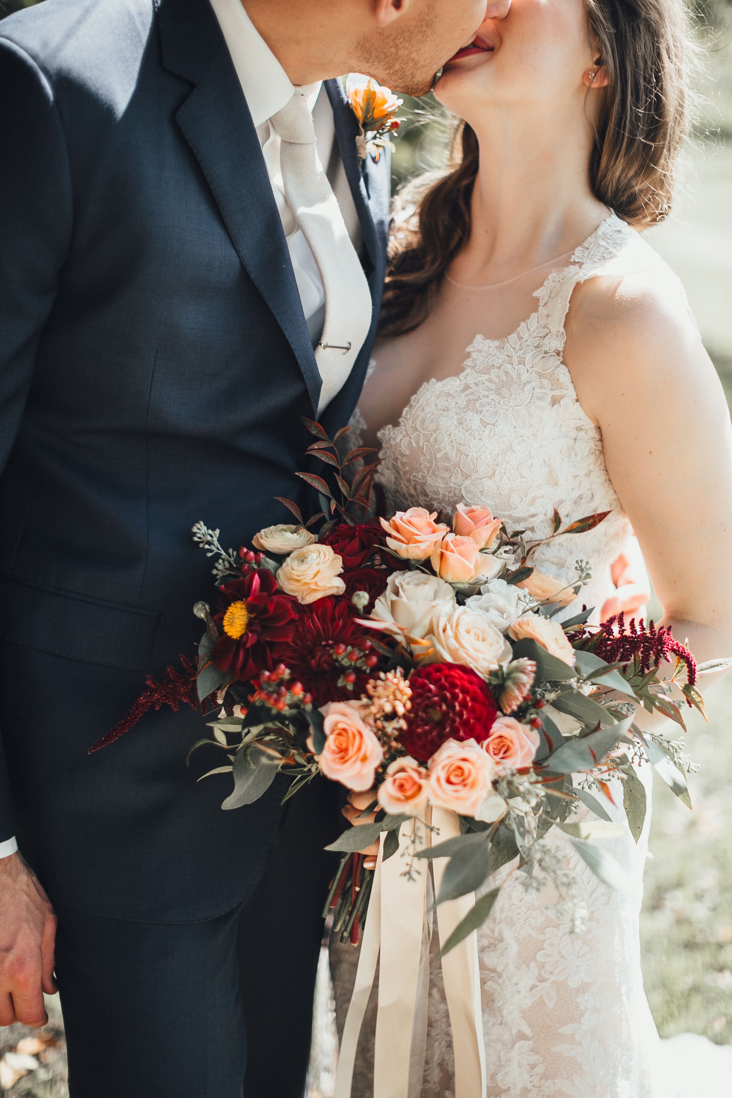 Bridal Bouquet with Dahlias, Eucalyptus and Roses