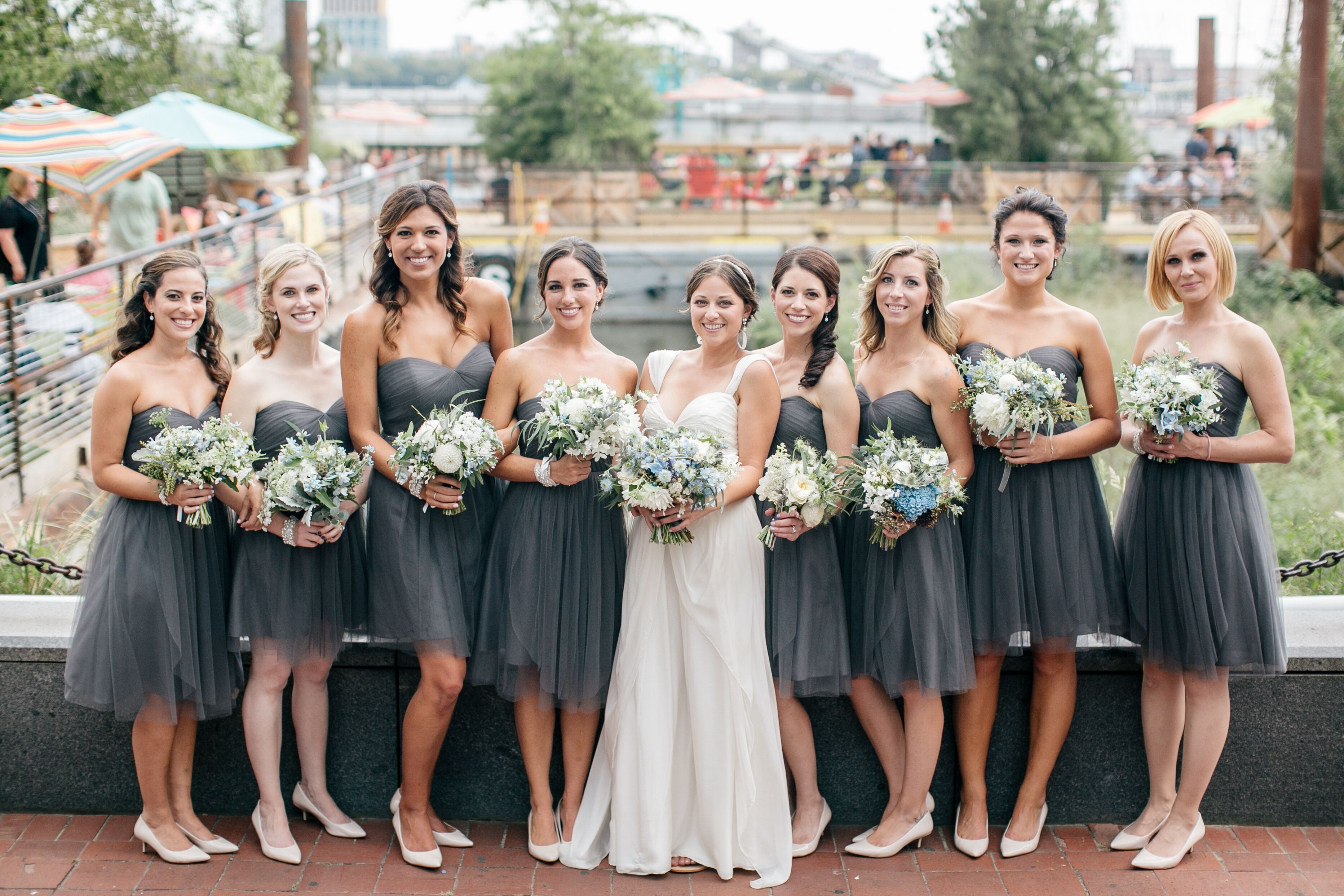 Short grey store bridesmaid dresses