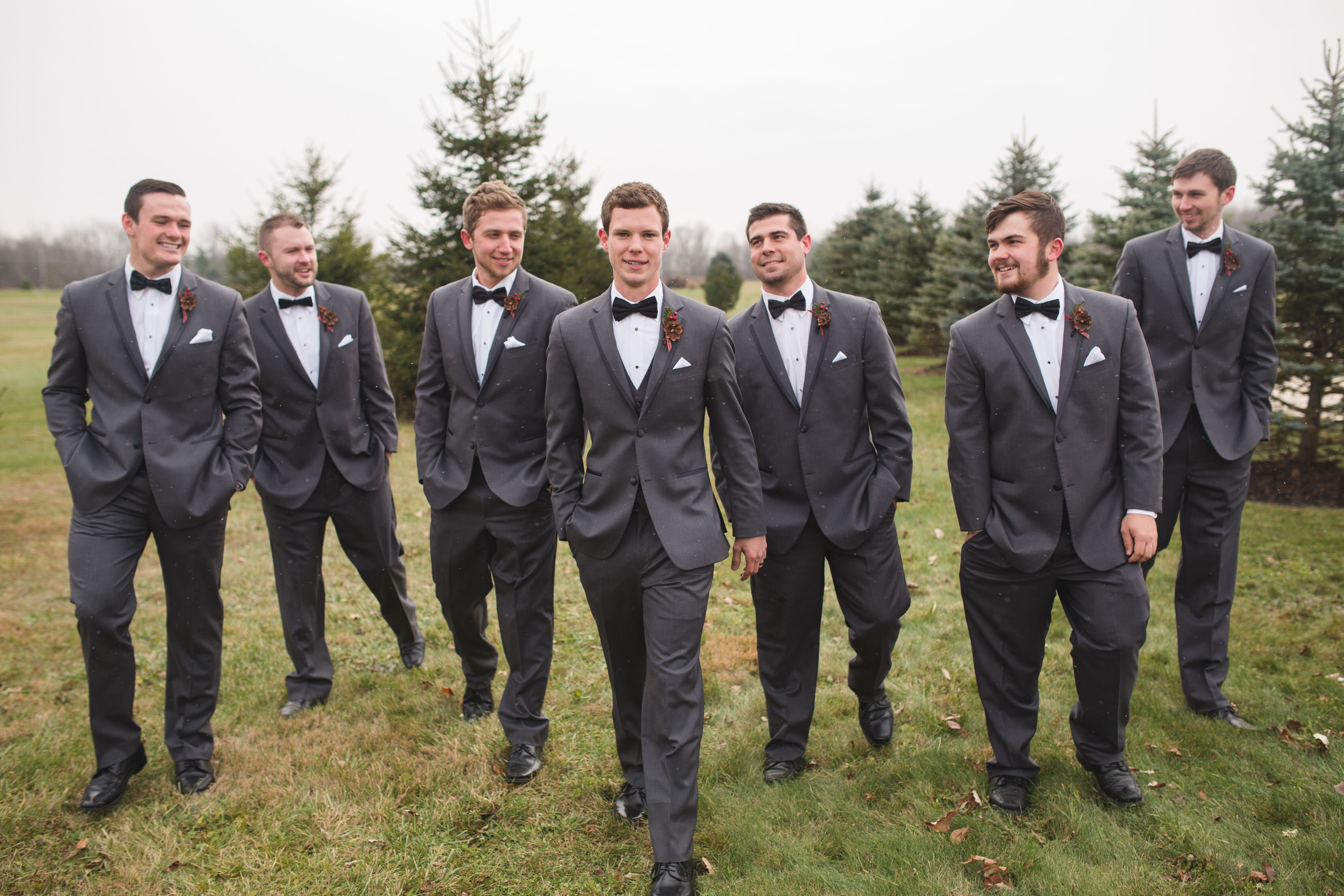 Charcoal Gray Tuxedos With Black Bow Ties