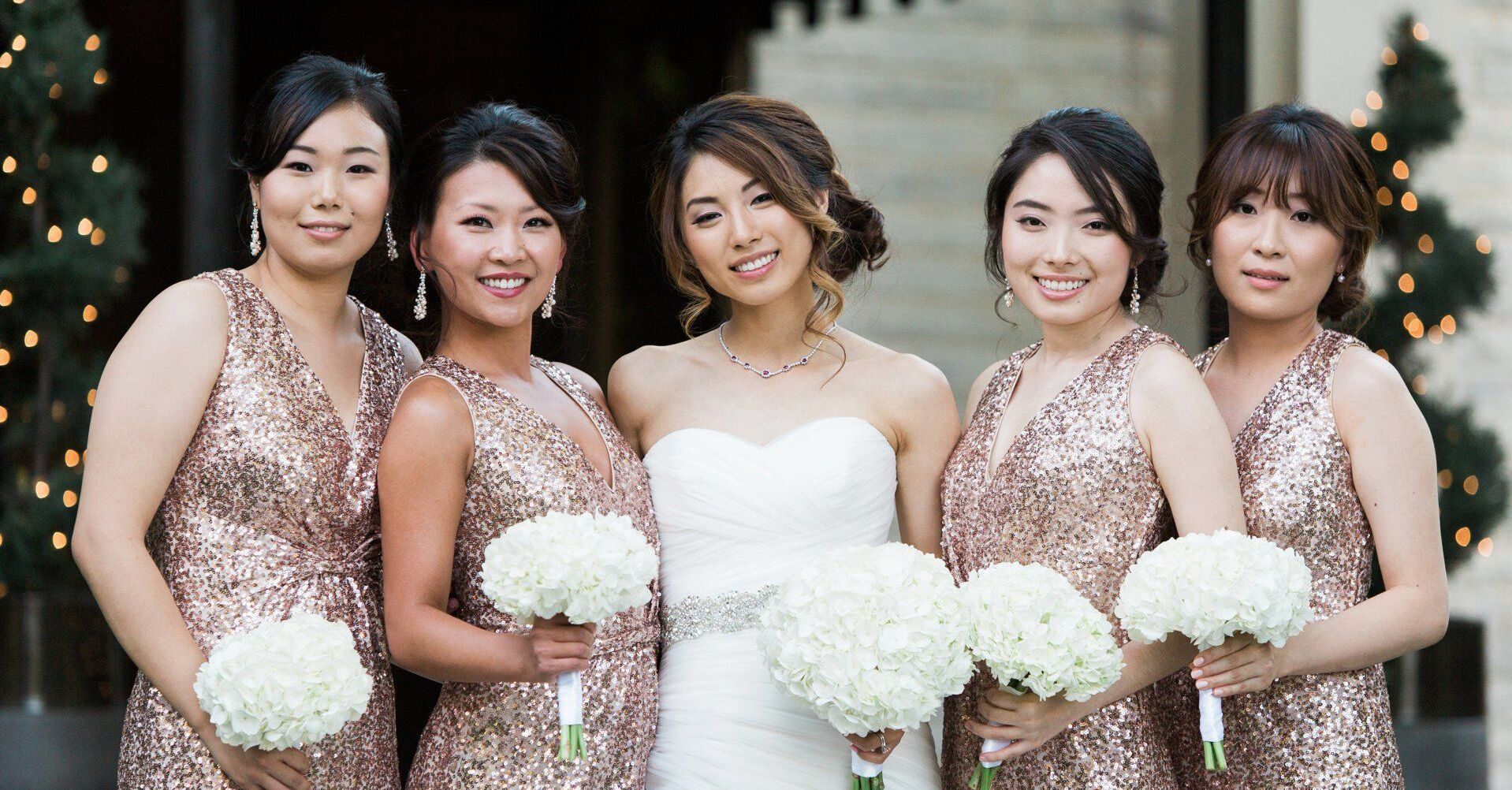 bridesmaid dresses sequin rose gold