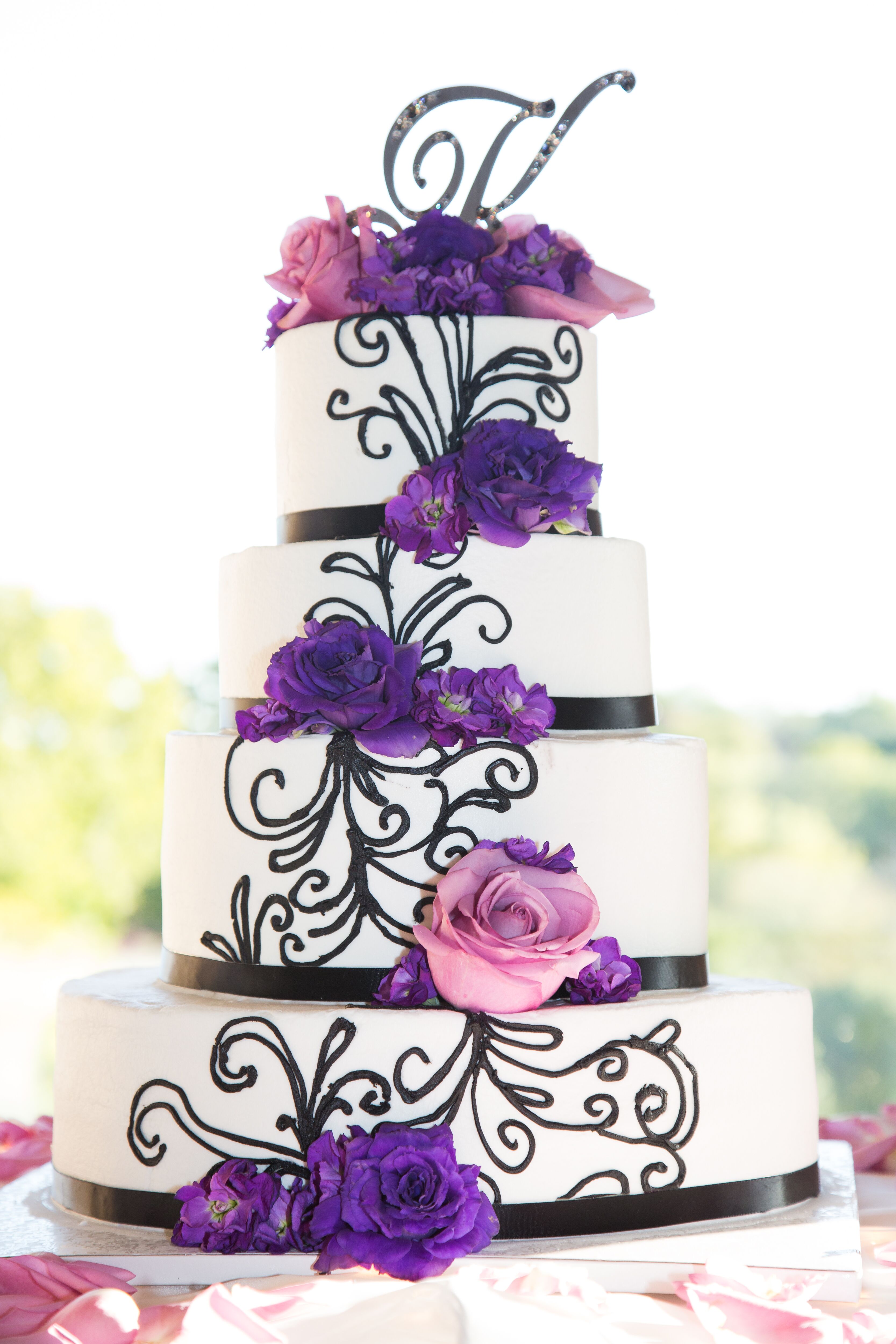 Black White and Purple Wedding Cake