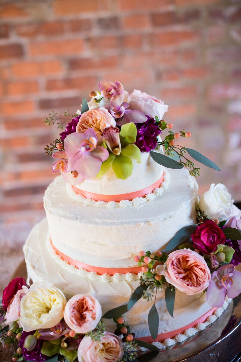 Vibrant JewelTone Flowers on Wedding Cake