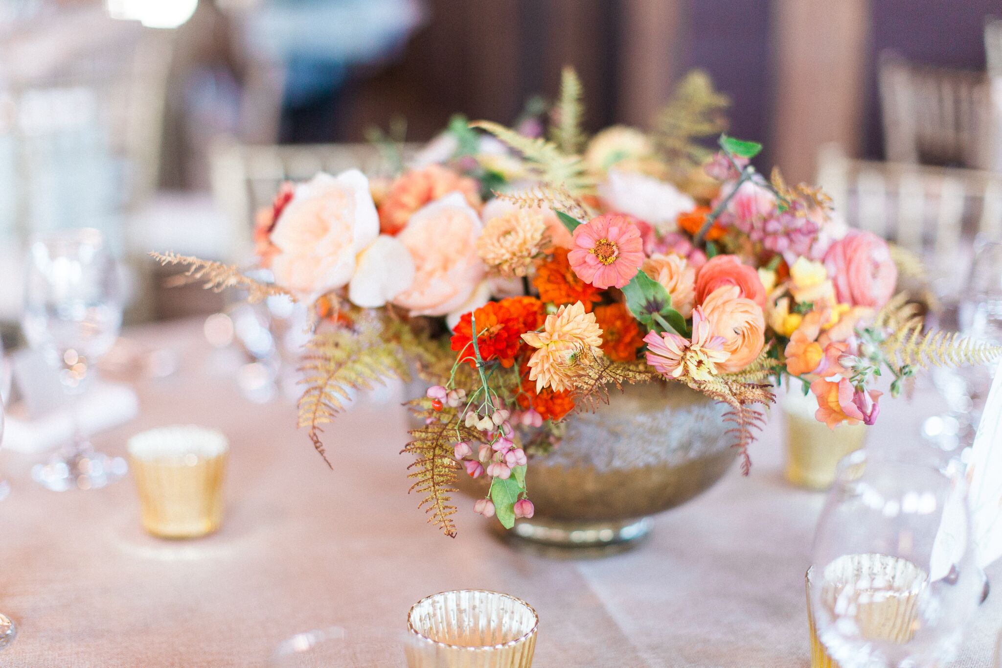 Rustic Peach Rose and Ranunculus Centerpieces